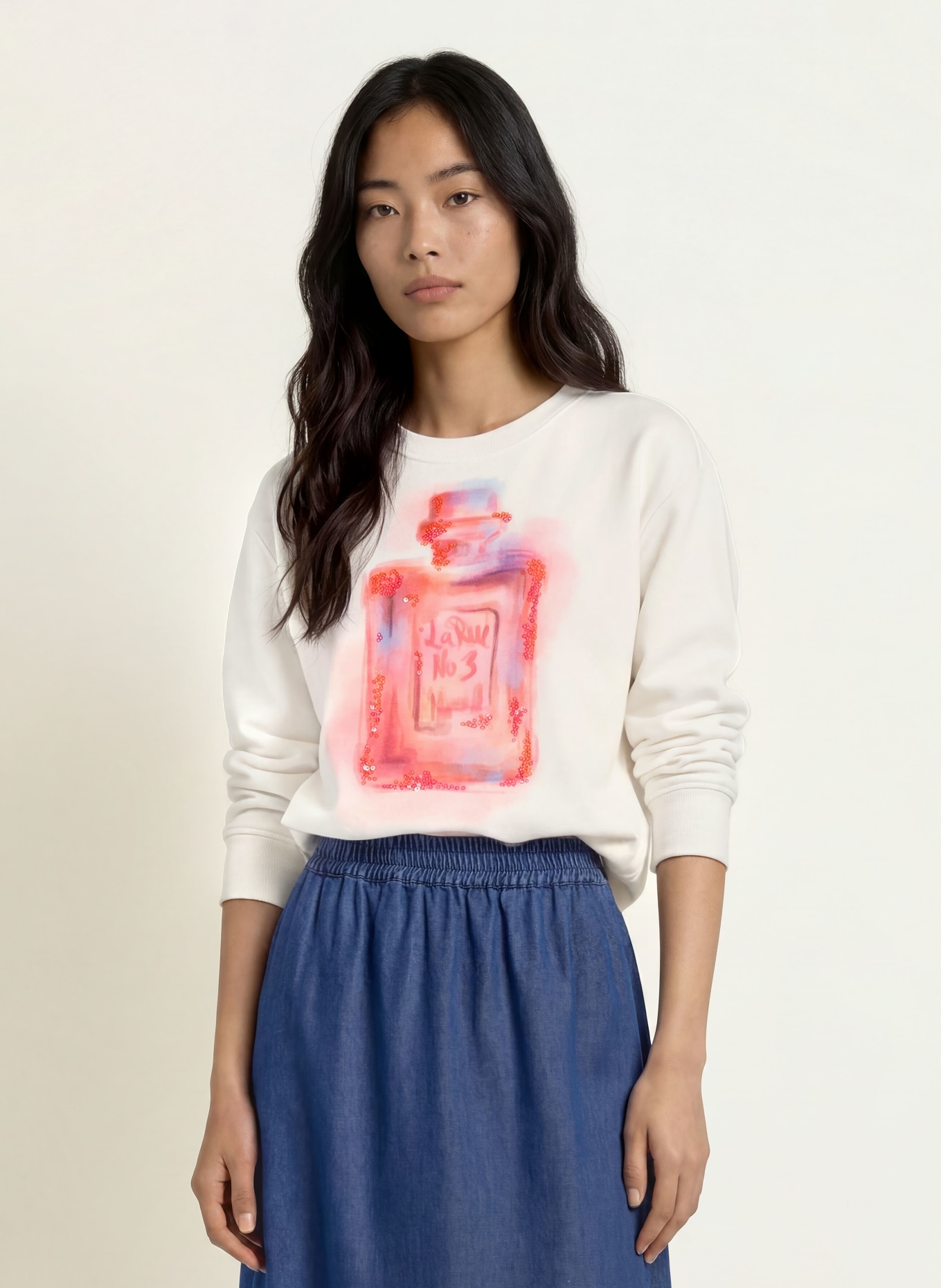 MILANO ITALY Sweatshirt à paillettes: BLANC / ROSE / BLEU CLAIR
