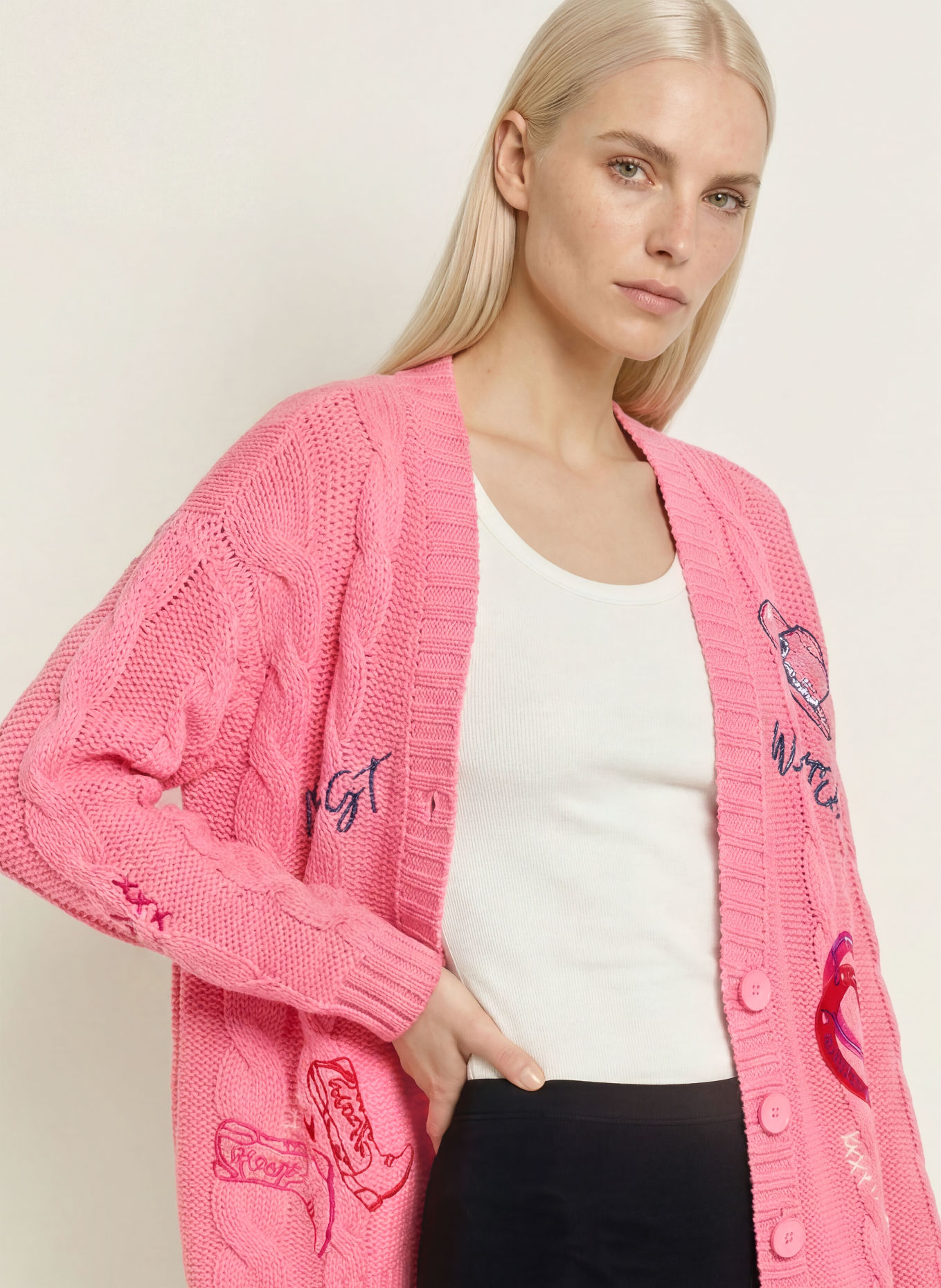 MILANO ITALY Cardigan: PINK / CREAM / DARK BLUE