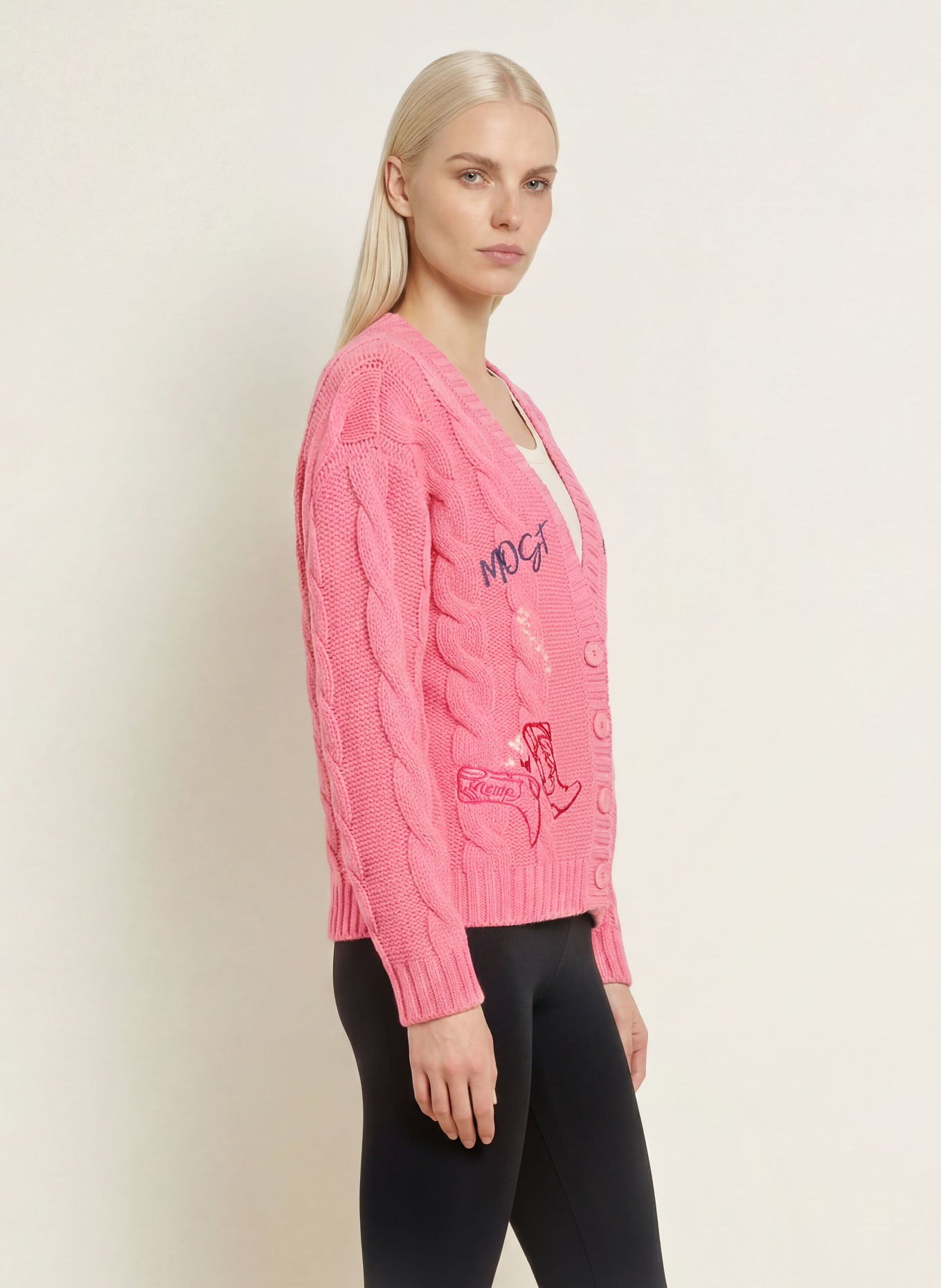 MILANO ITALY Cardigan: PINK / CREAM / DARK BLUE