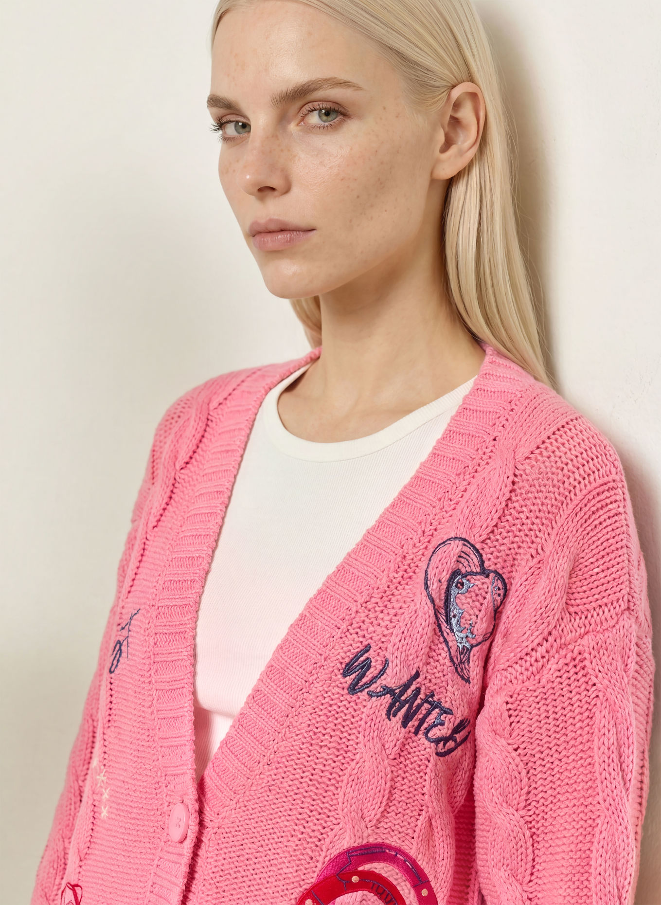 MILANO ITALY Cardigan: PINK / CREAM / DARK BLUE