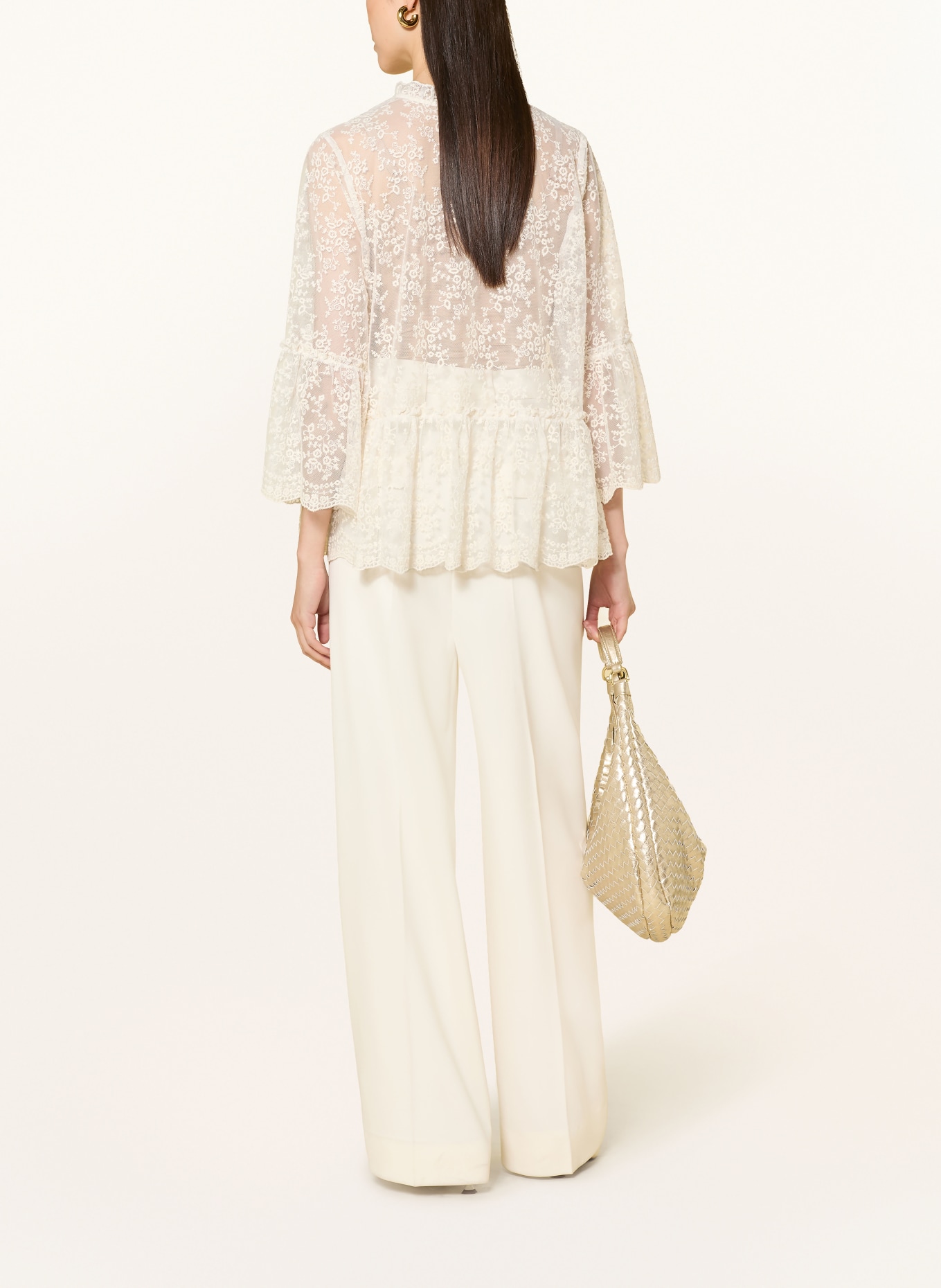 MILANO ITALY Blusenshirt aus Spitze mit 3/4-Arm: CREME