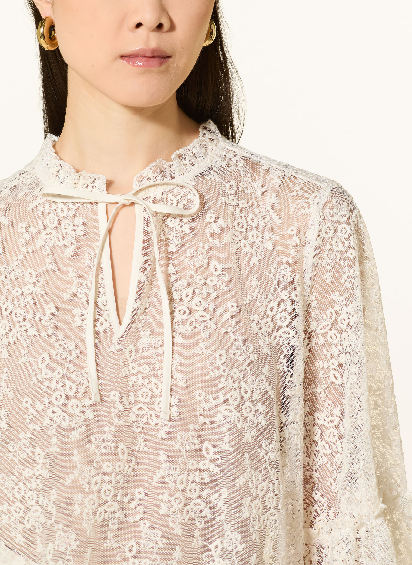 MILANO ITALY Blusenshirt aus Spitze mit 3/4-Arm: CREME