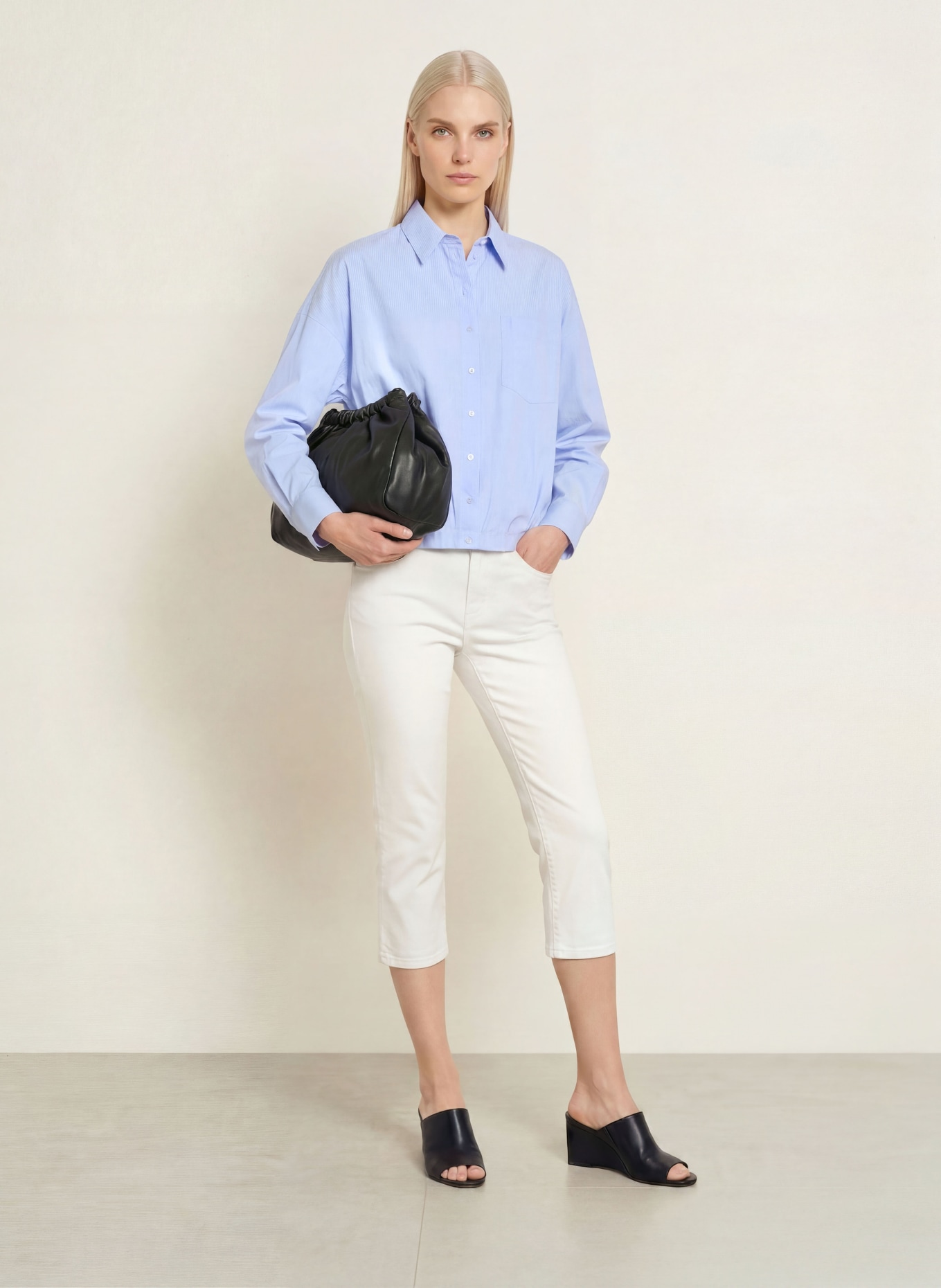 MILANO ITALY Overhemdblouse: LICHTBLAUW / WIT