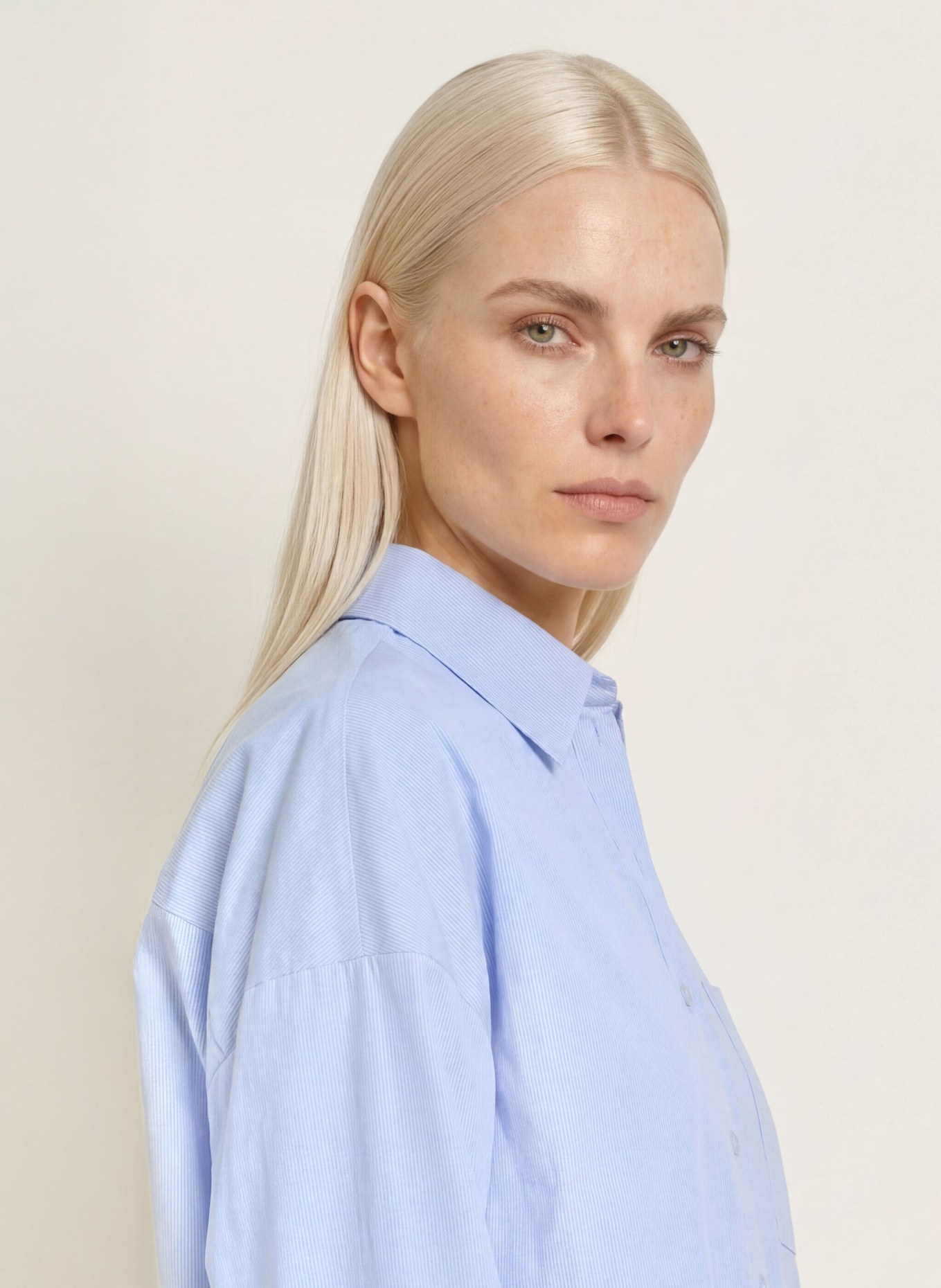 MILANO ITALY Overhemdblouse: LICHTBLAUW / WIT