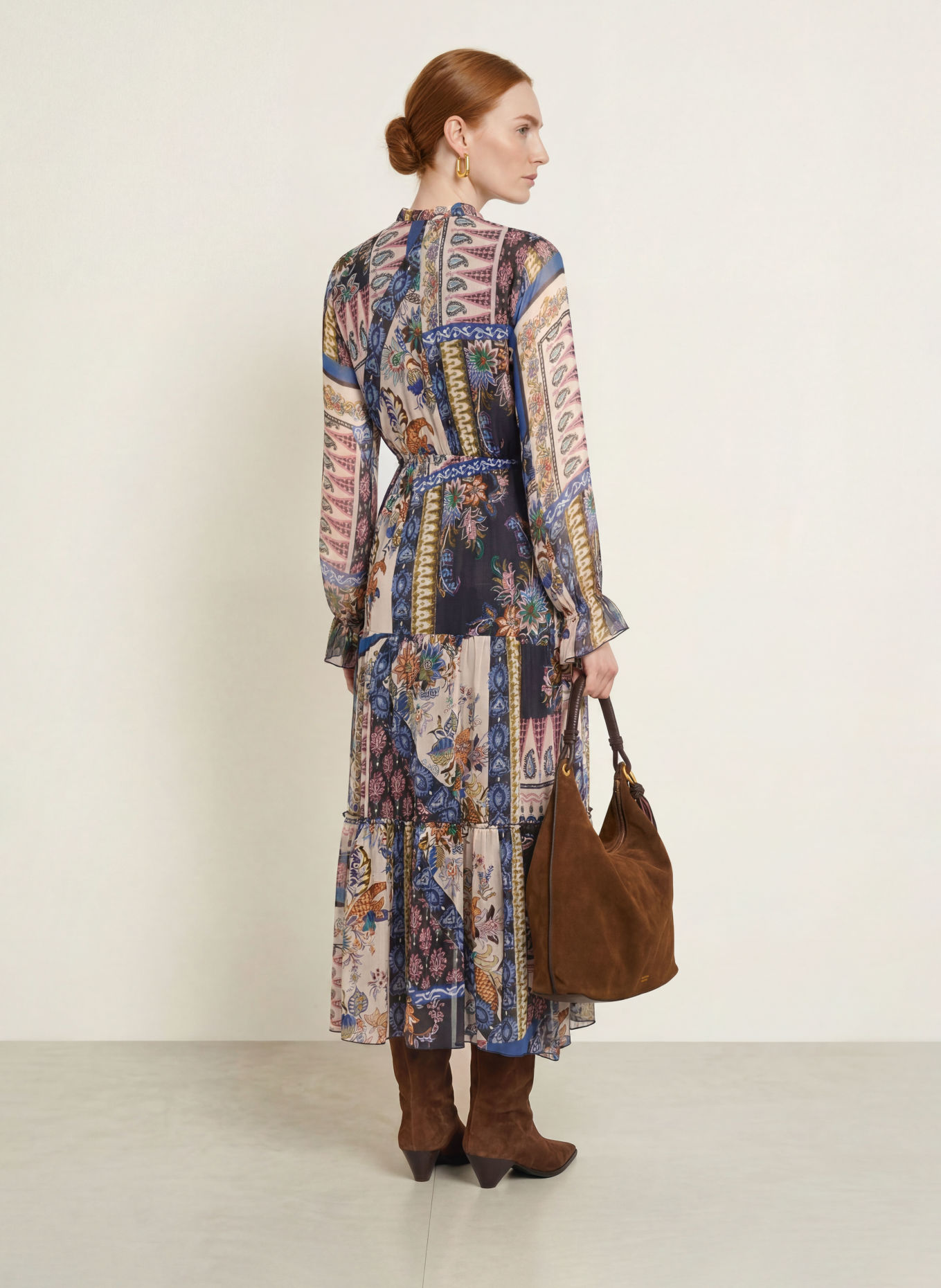 MILANO ITALY Dress with ruffles: DARK BLUE / PINK / CREAM