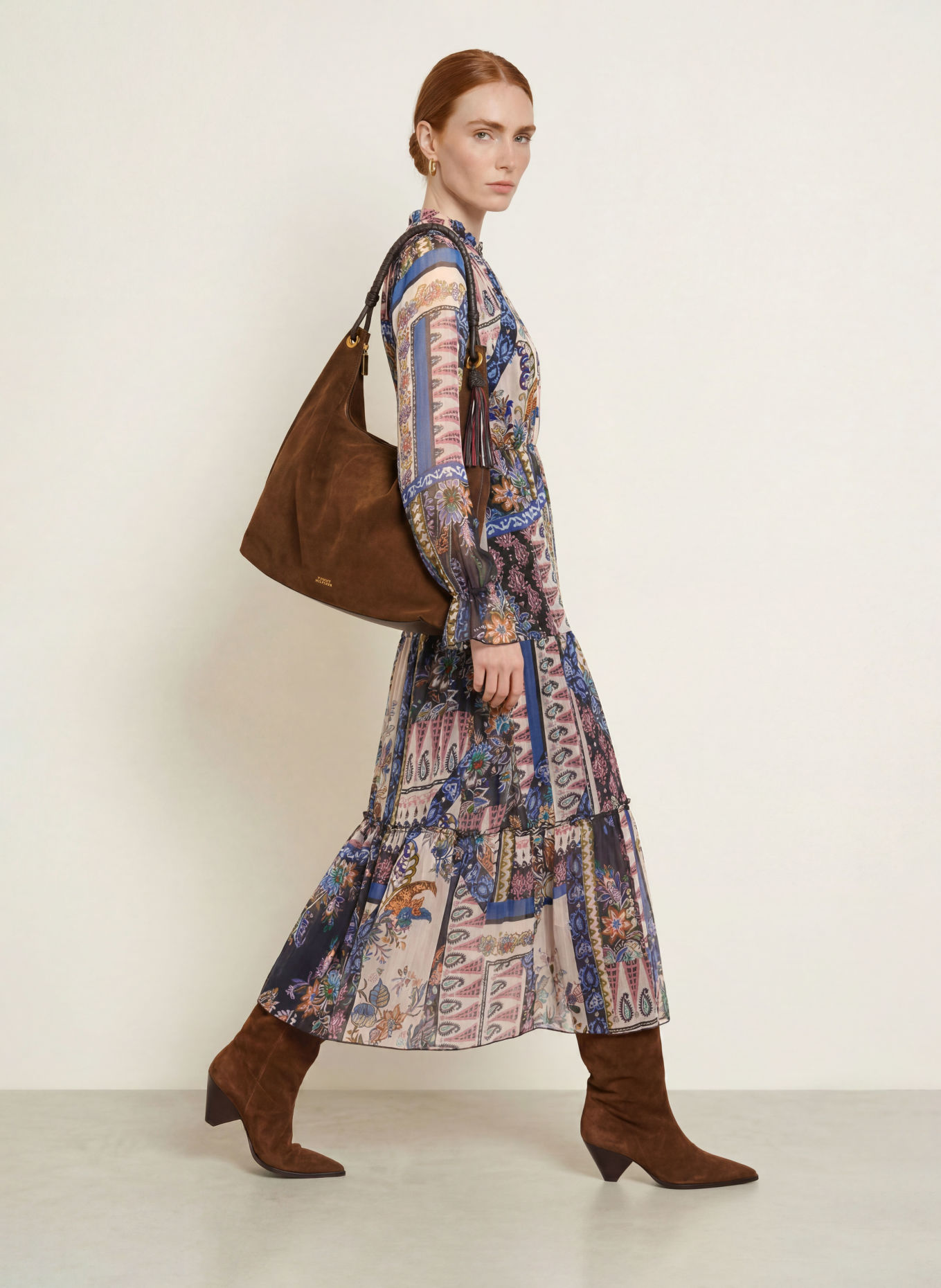 MILANO ITALY Dress with ruffles: DARK BLUE / PINK / CREAM