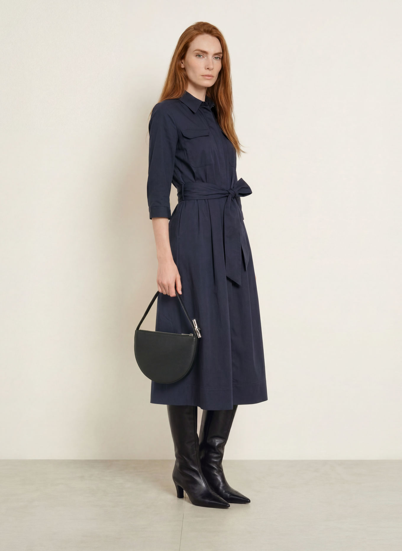 MILANO ITALY Hemdblusenkleid mit 3/4-Arm: DUNKELBLAU