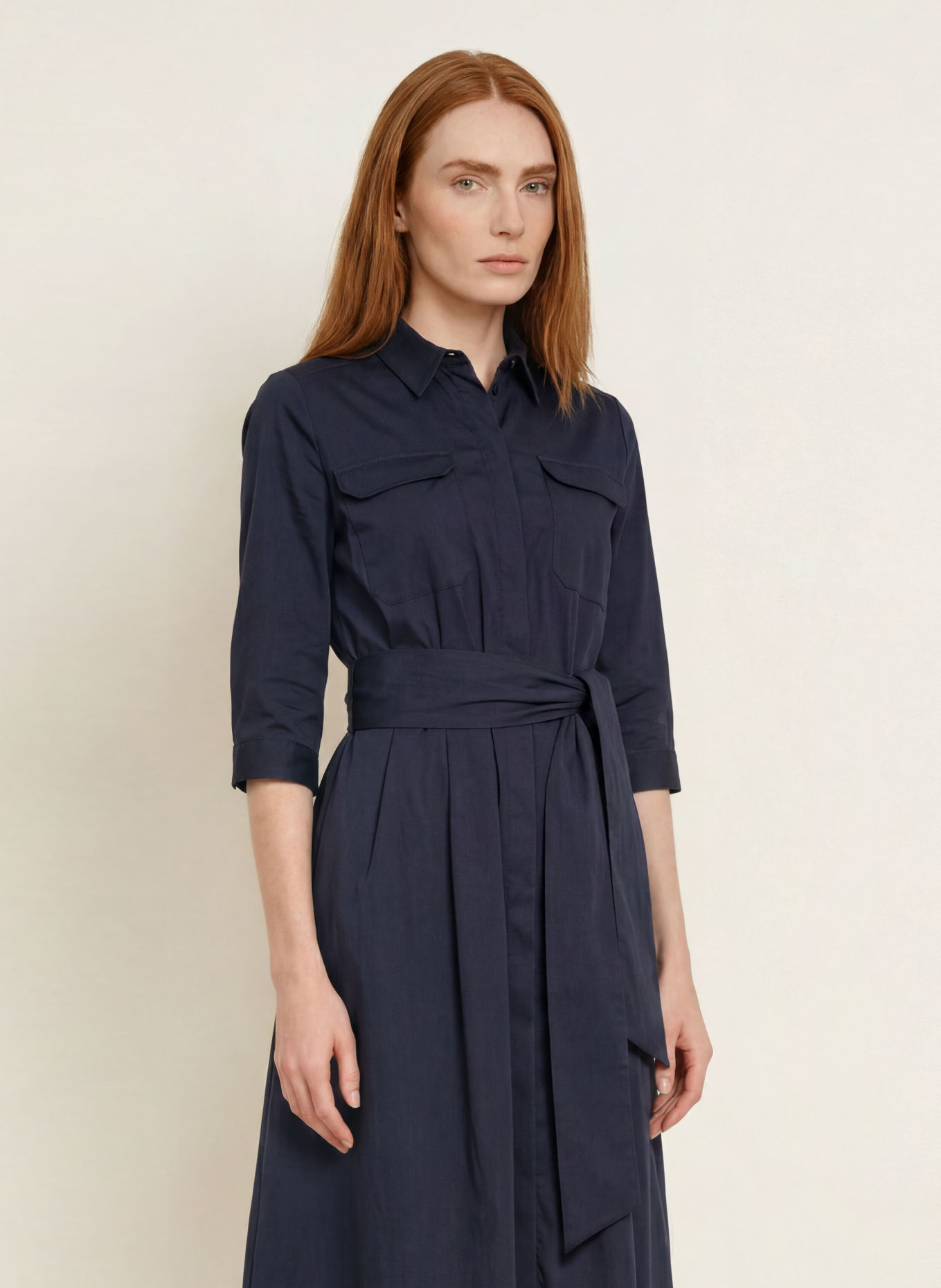 MILANO ITALY Hemdblusenkleid mit 3/4-Arm: DUNKELBLAU