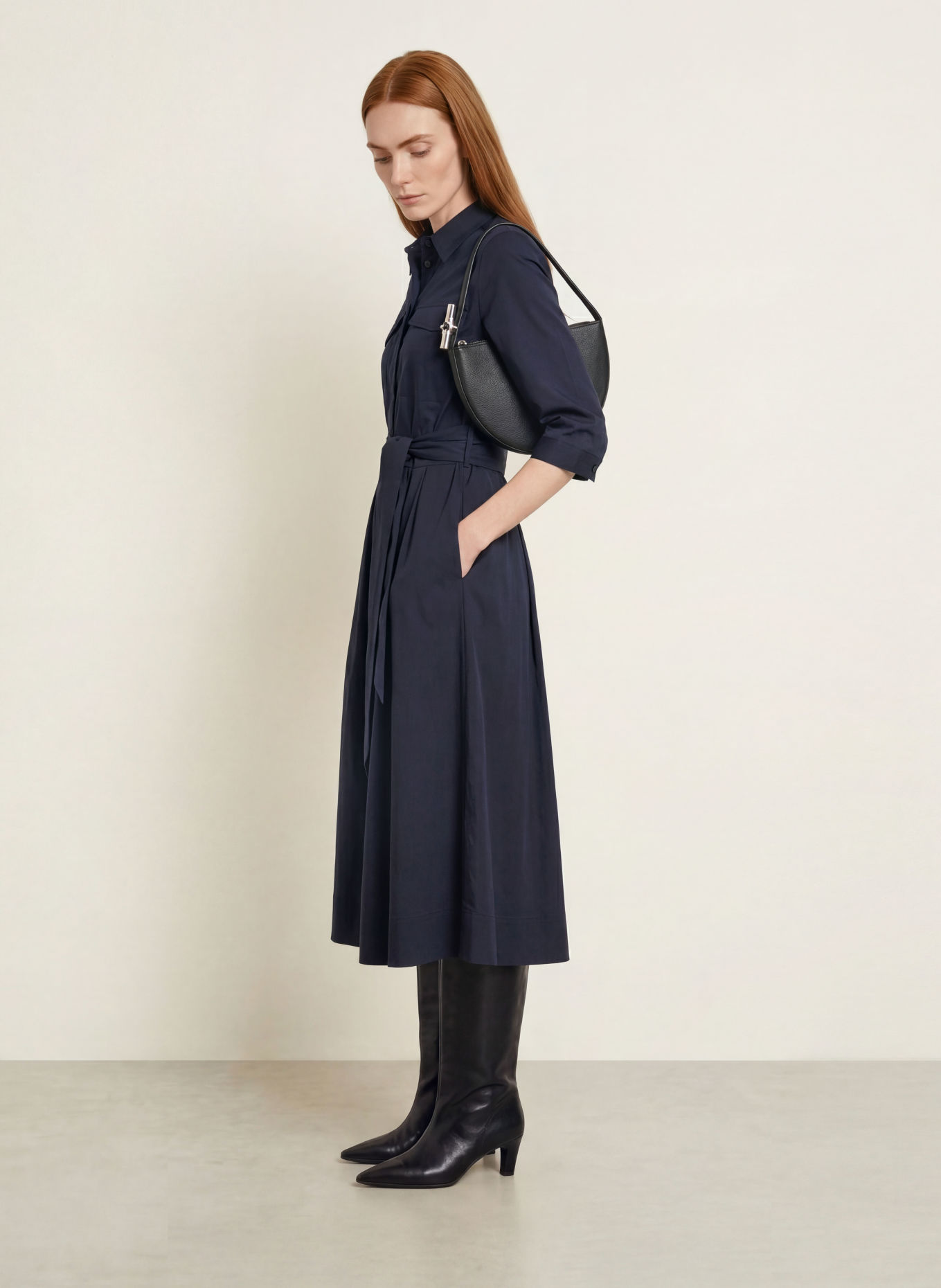 MILANO ITALY Hemdblusenkleid mit 3/4-Arm: DUNKELBLAU