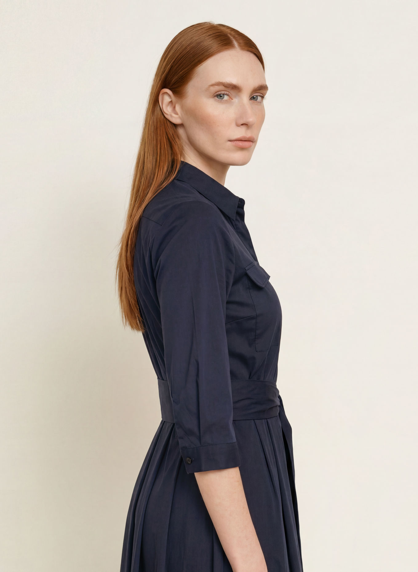 MILANO ITALY Hemdblusenkleid mit 3/4-Arm: DUNKELBLAU