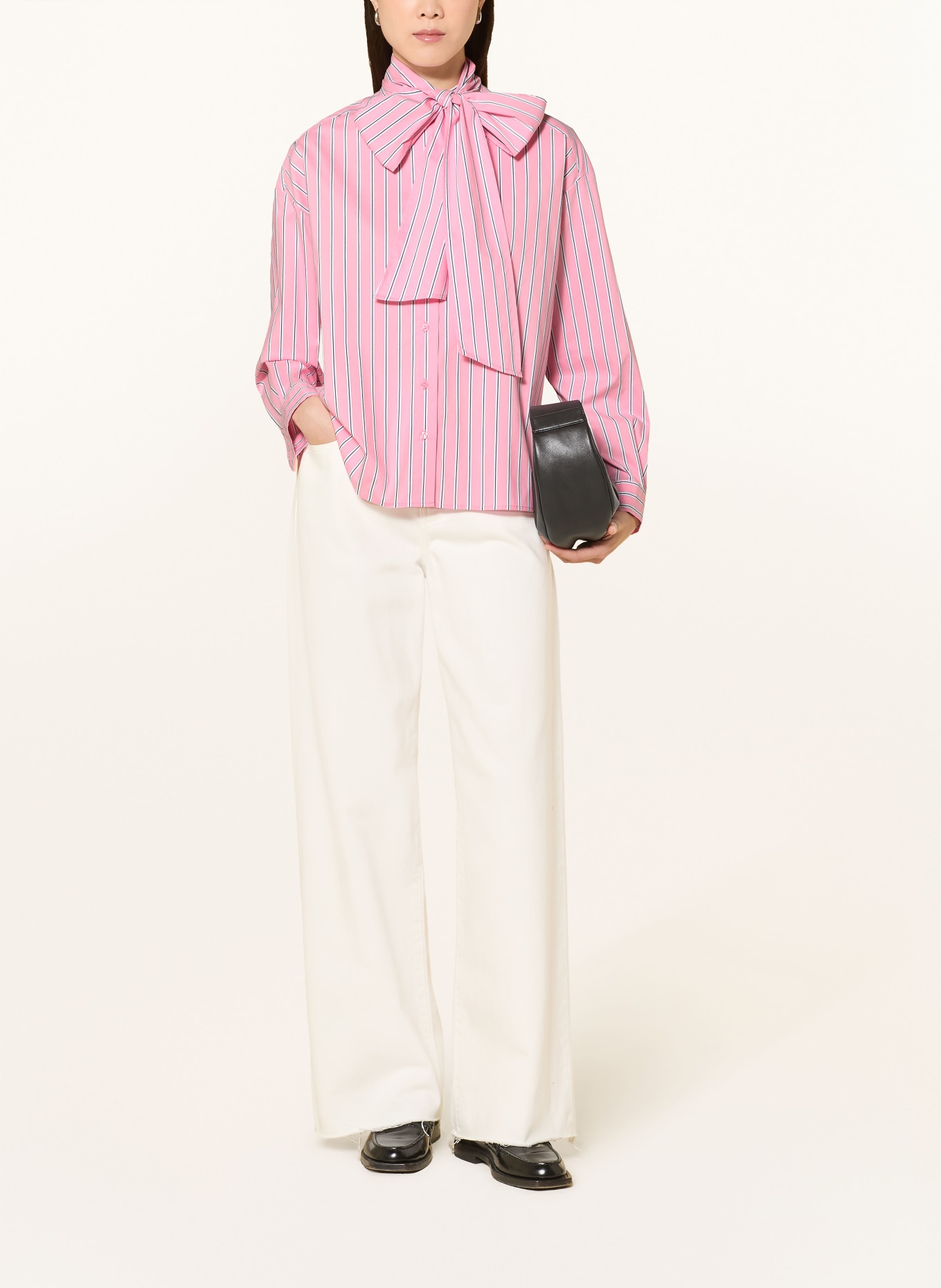 MILANO ITALY Blouse with detachable bow: PINK / WHITE / BLACK