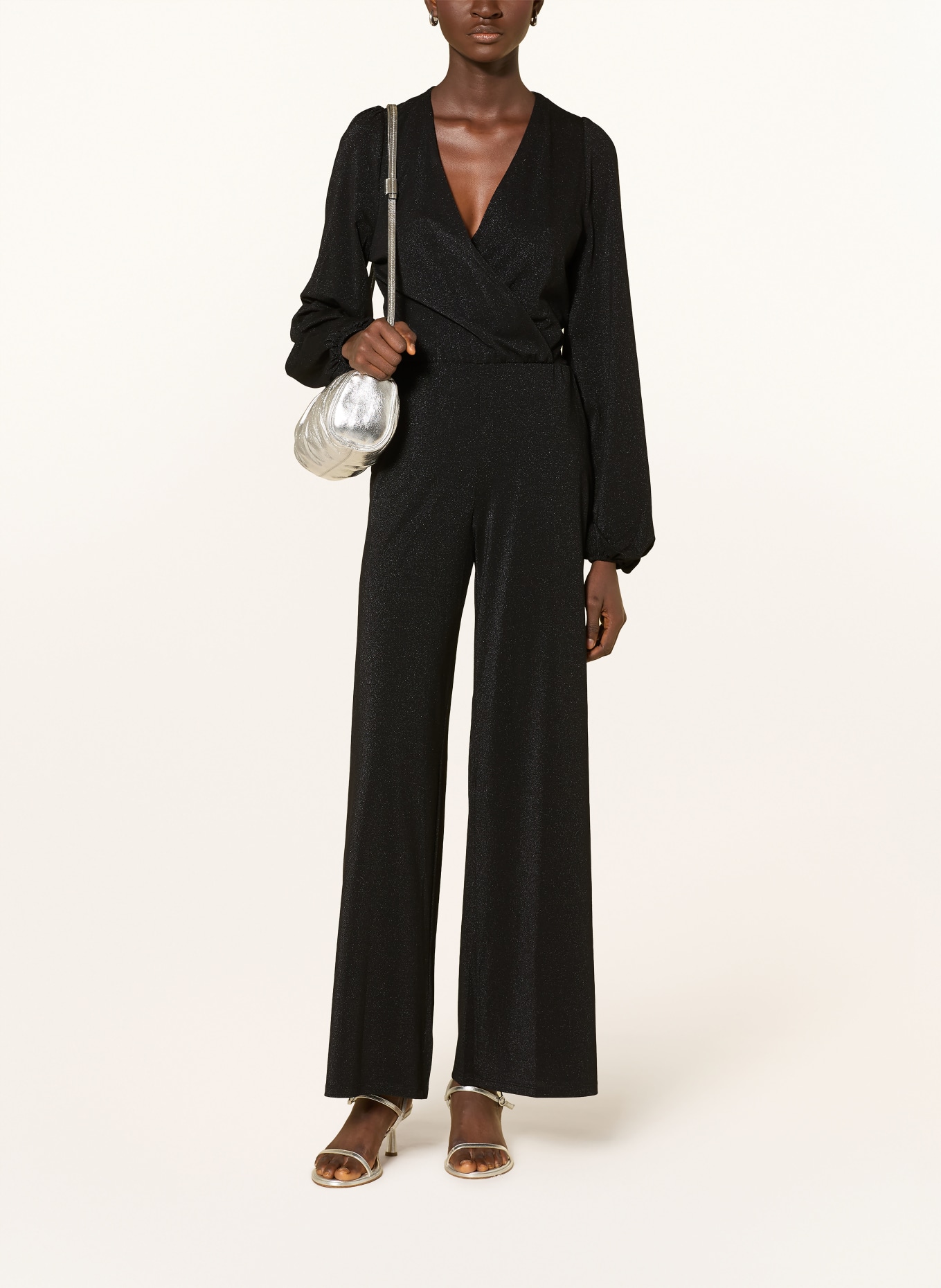 marivie Jumpsuit with sequined trim: BLACK