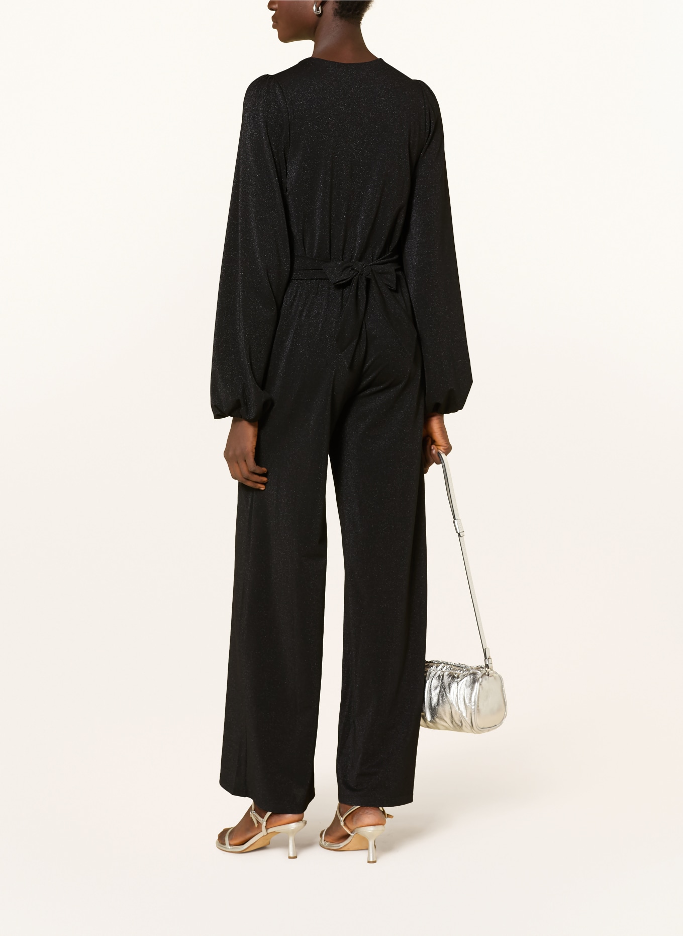 marivie Jumpsuit with sequined trim: BLACK