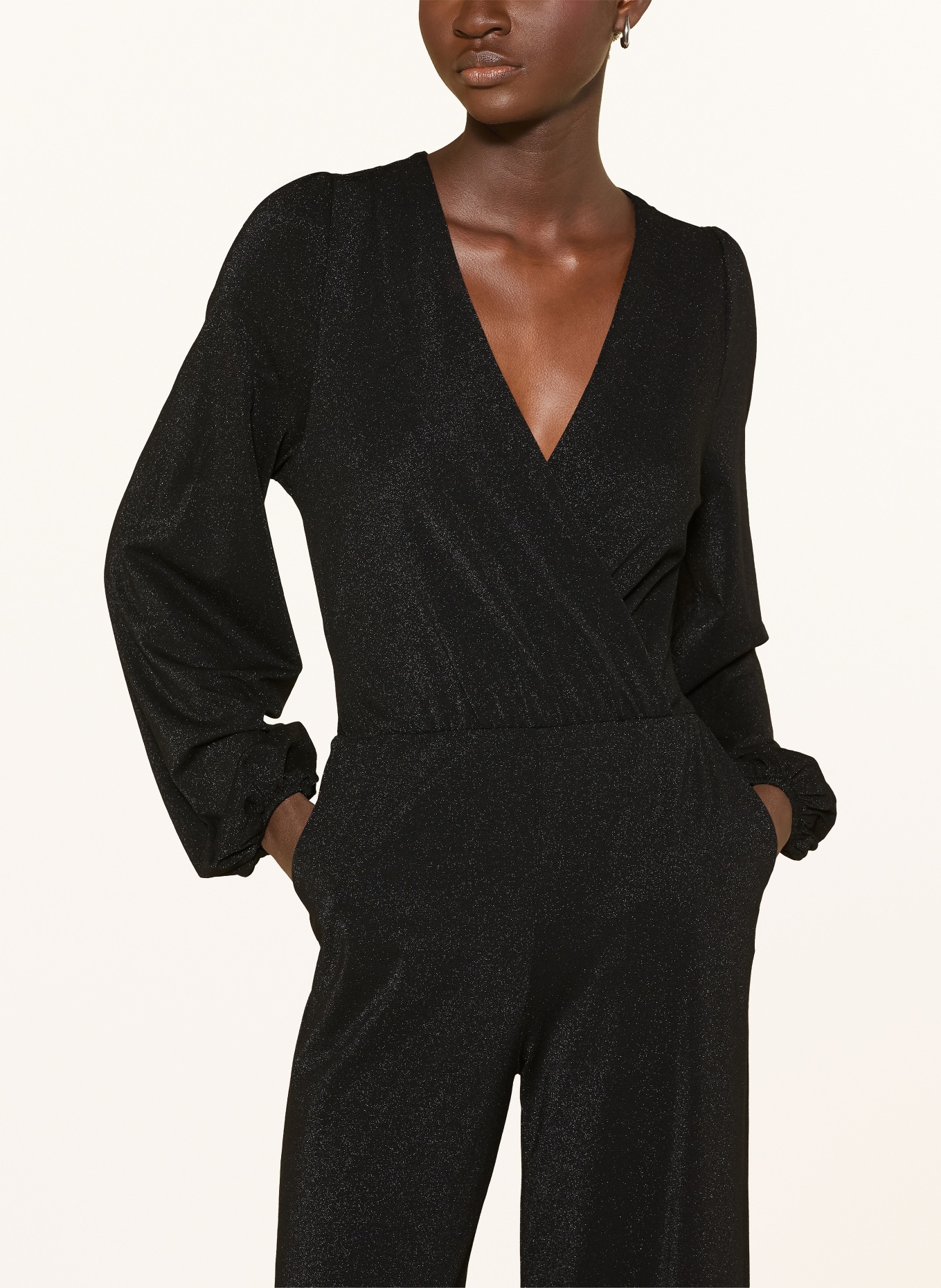 marivie Jumpsuit with sequined trim: BLACK