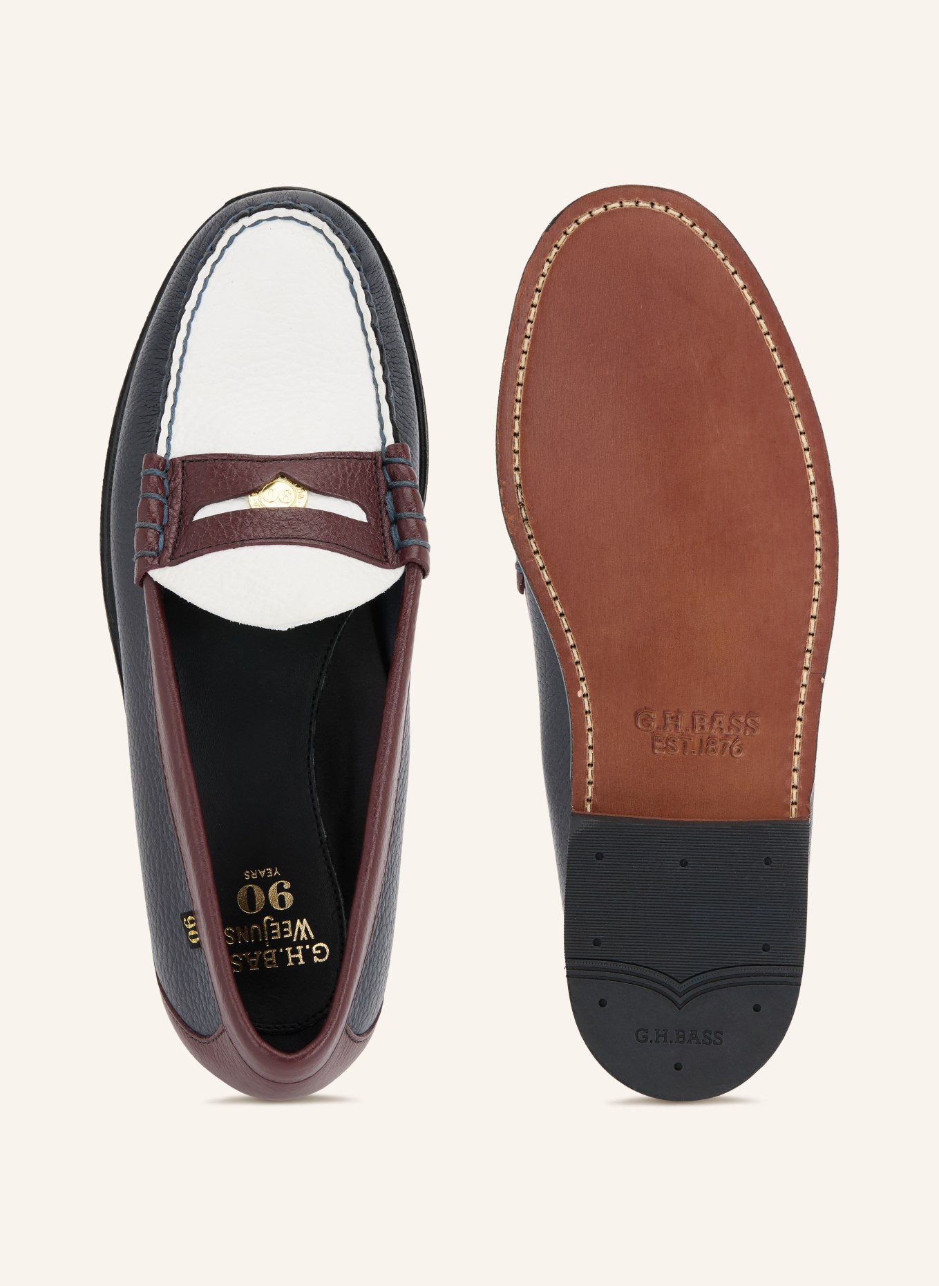 G.H.Bass Pennyloafers WEEJUN HERITAGE: DONKERBLAUW / DONKERROOD / WIT