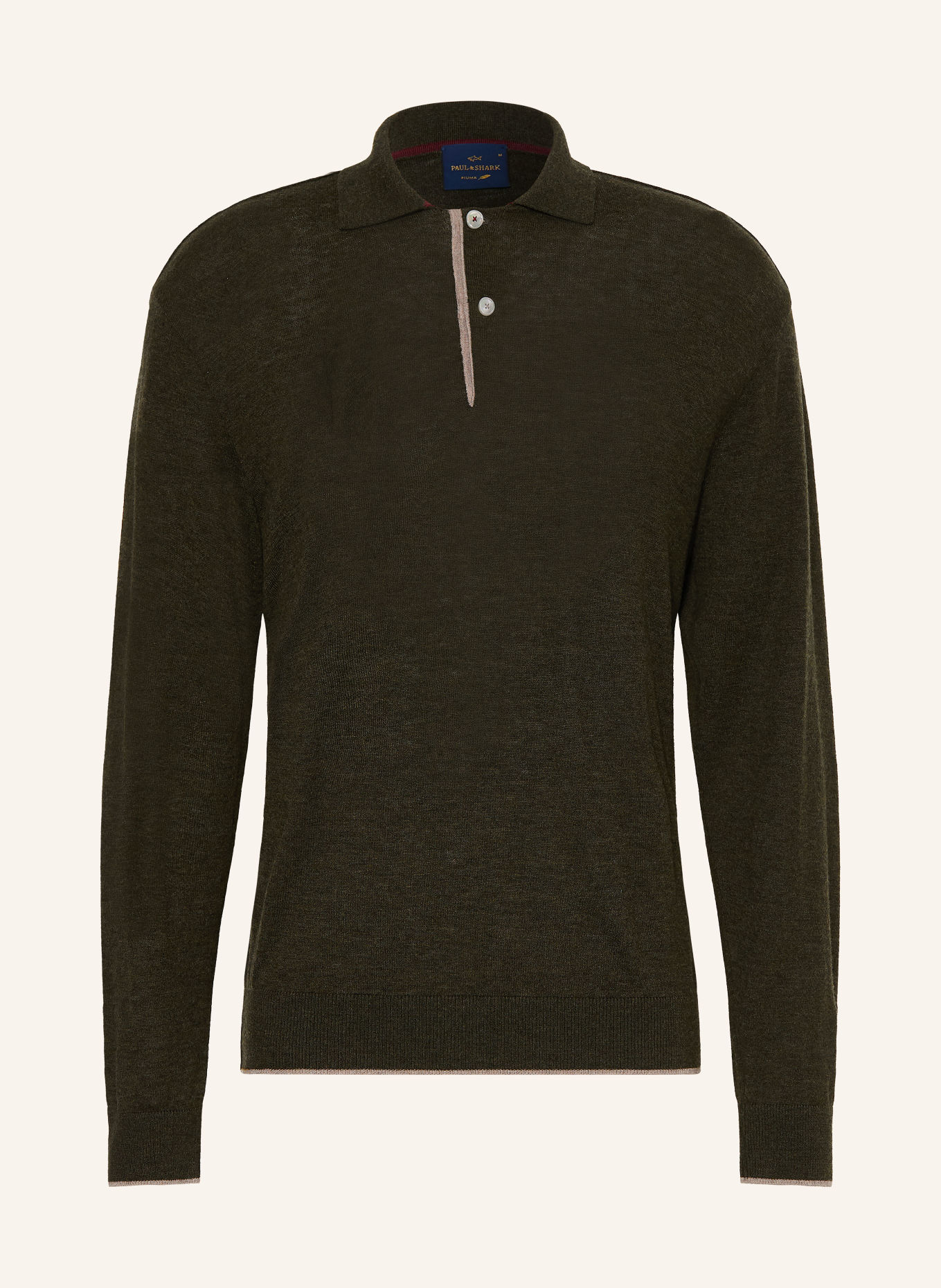 PAUL & SHARK Gebreid poloshirt: DONKERGROEN / BEIGE