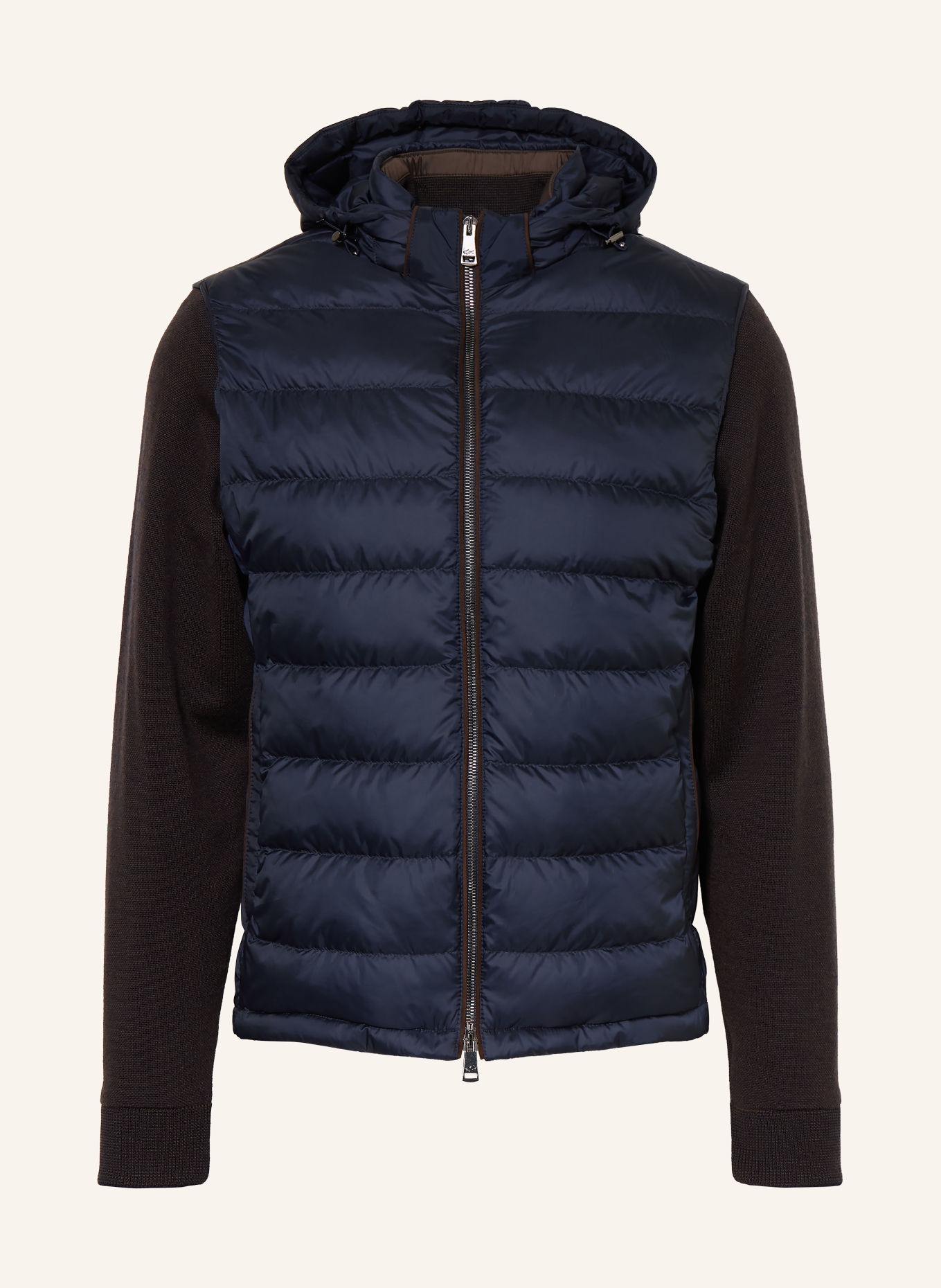 PAUL & SHARK Lightweight donsjas van een materiaalmix met afneembare mouwen: DONKERBLAUW / MARRON FONCÉ