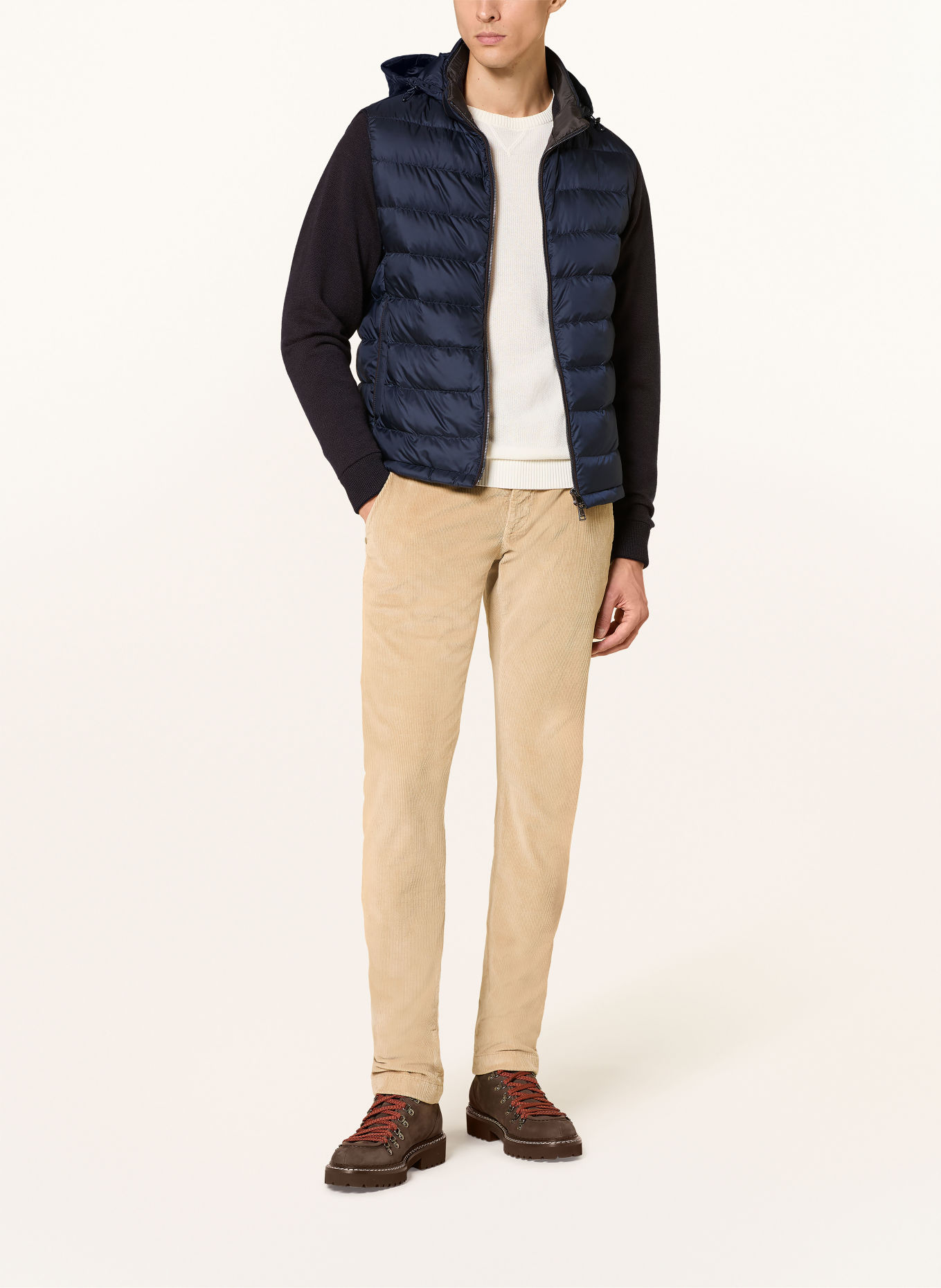 PAUL & SHARK Lightweight donsjas van een materiaalmix met afneembare mouwen: DONKERBLAUW / MARRON FONCÉ