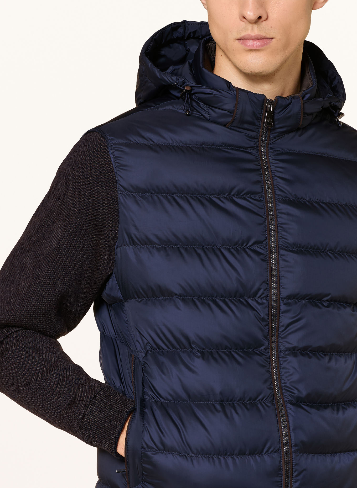 PAUL & SHARK Lightweight donsjas van een materiaalmix met afneembare mouwen: DONKERBLAUW / MARRON FONCÉ