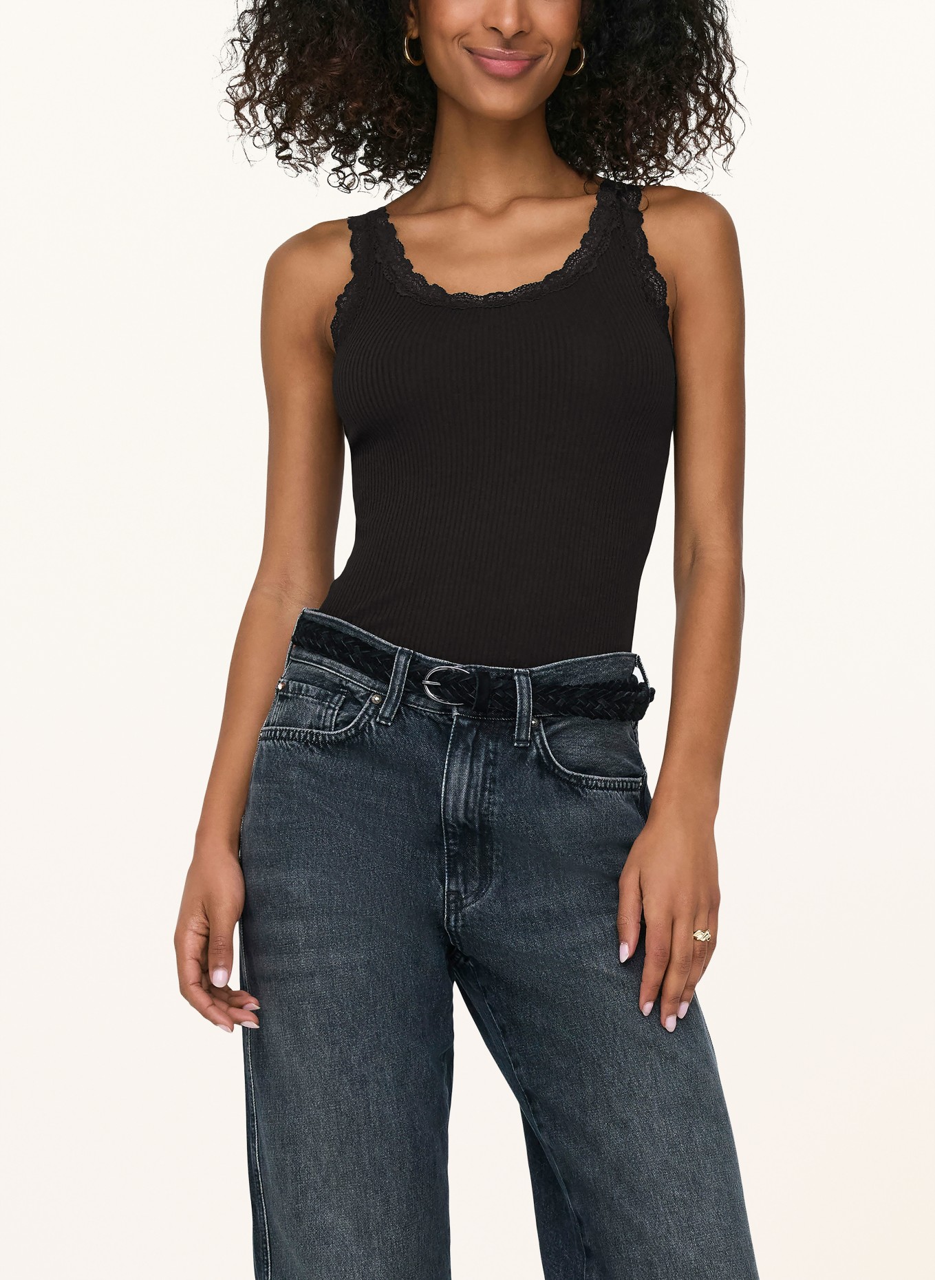 ONLY Top mit Spitze: SCHWARZ