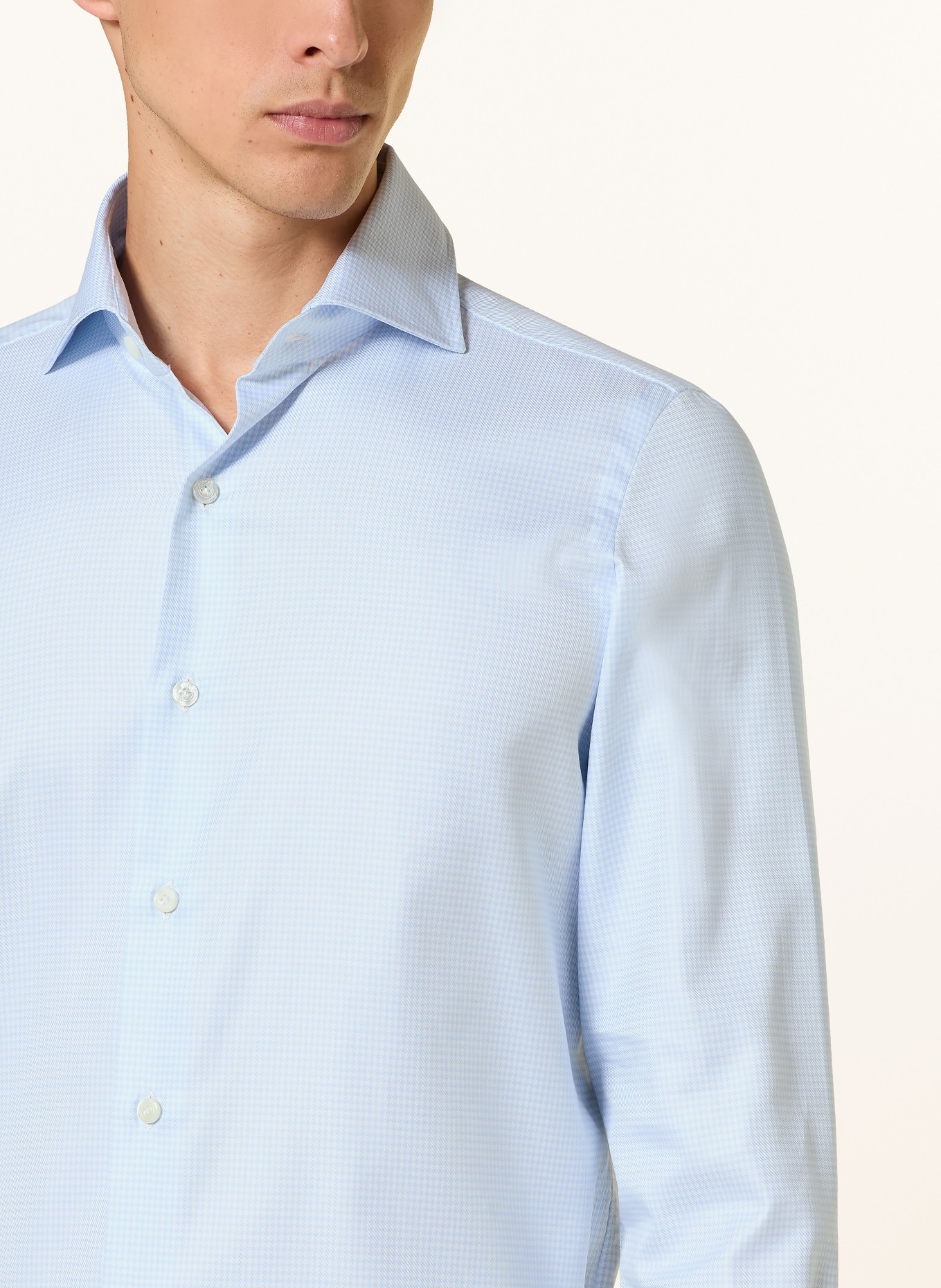 FINAMORE 1925 NAPOLI EDUARDO Regular Fit Shirt: LIGHT BLUE / WHITE
