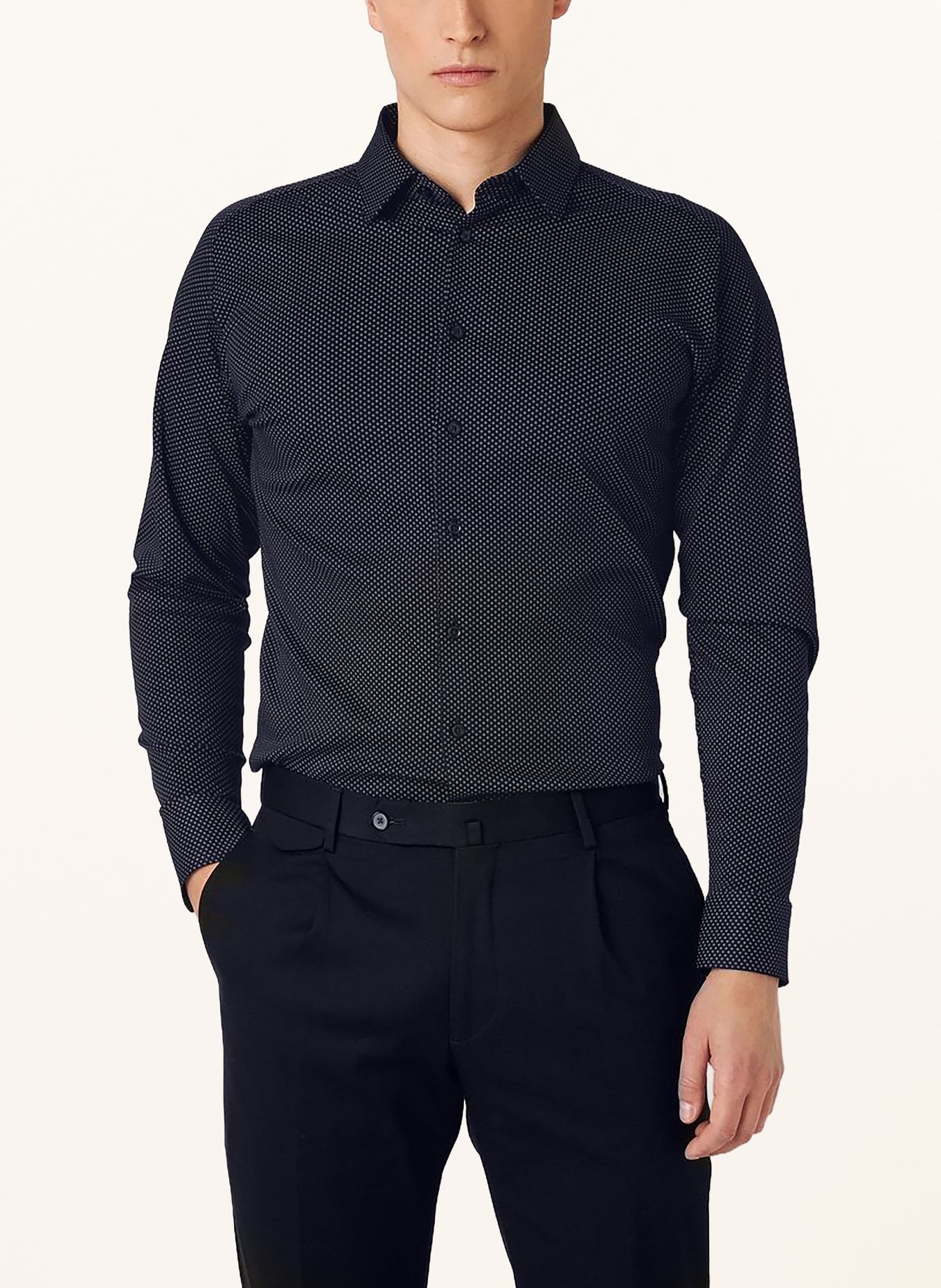 DESOTO Jerseyoverhemd, slim fit: DONKERBLAUW / LICHTBLAUW
