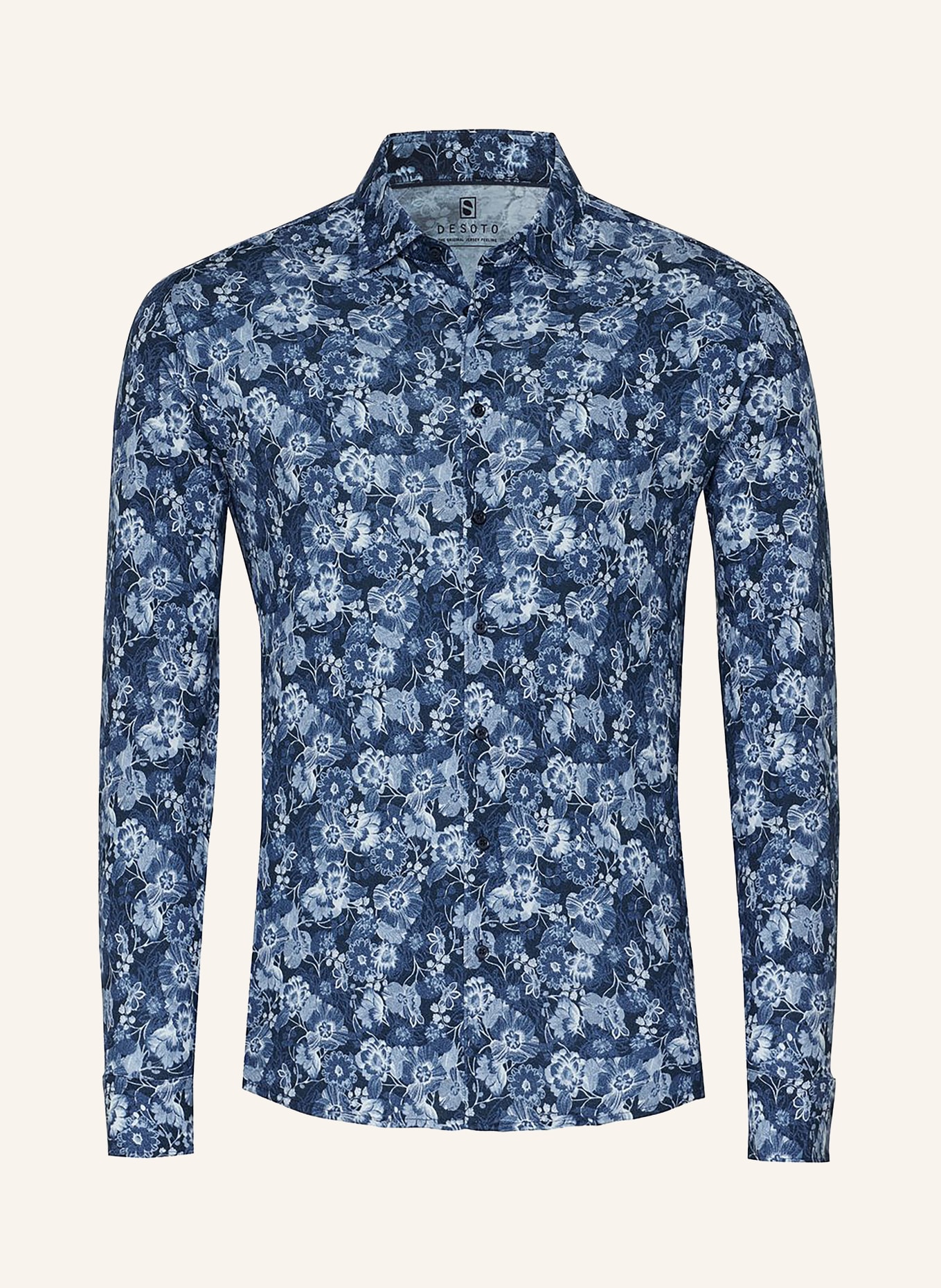 DESOTO Jerseyoverhemd, slim fit: DONKERBLAUW / LICHTBLAUW / WIT