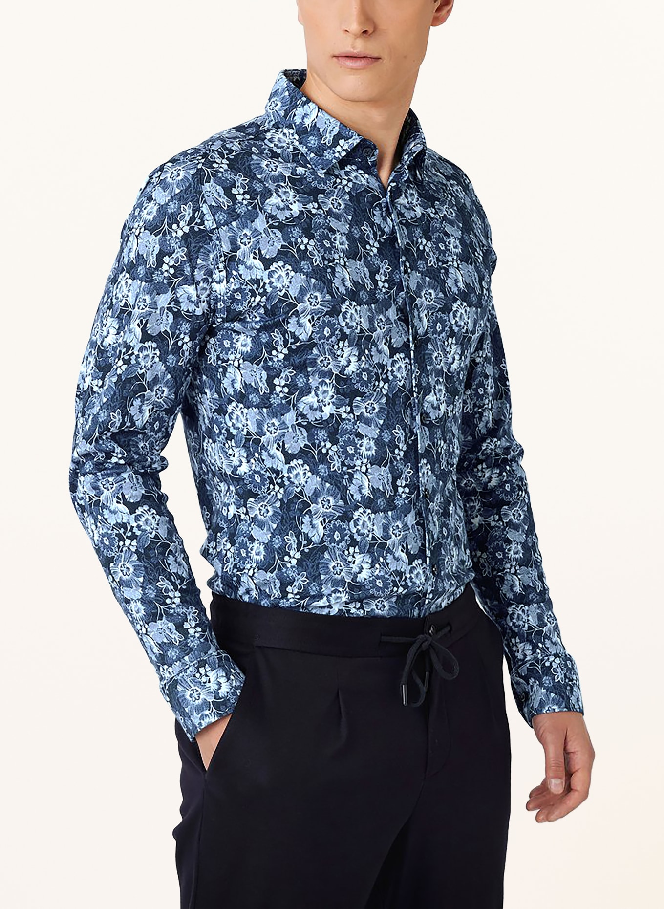 DESOTO Jerseyoverhemd, slim fit: DONKERBLAUW / LICHTBLAUW / WIT