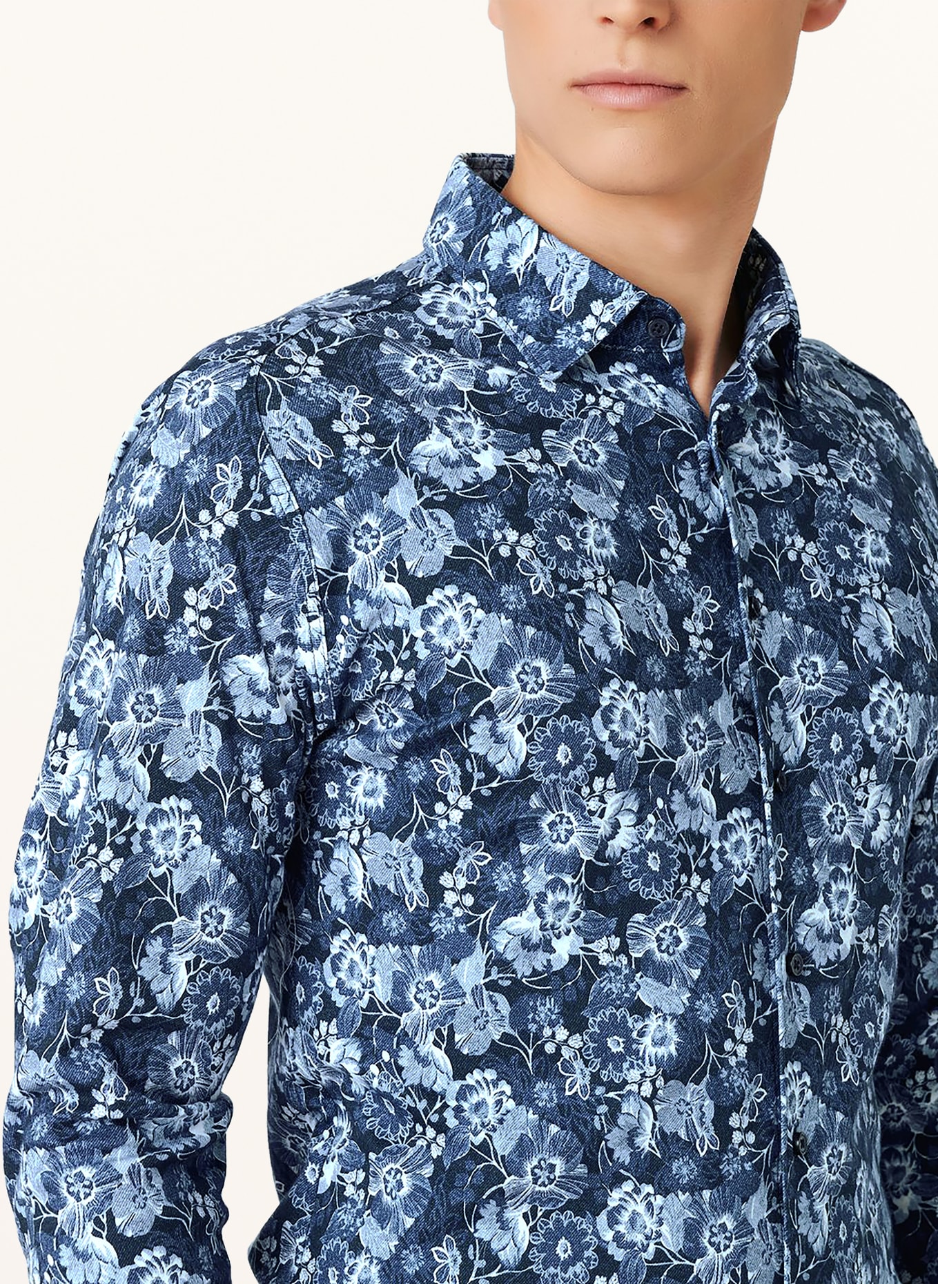 DESOTO Jerseyoverhemd, slim fit: DONKERBLAUW / LICHTBLAUW / WIT