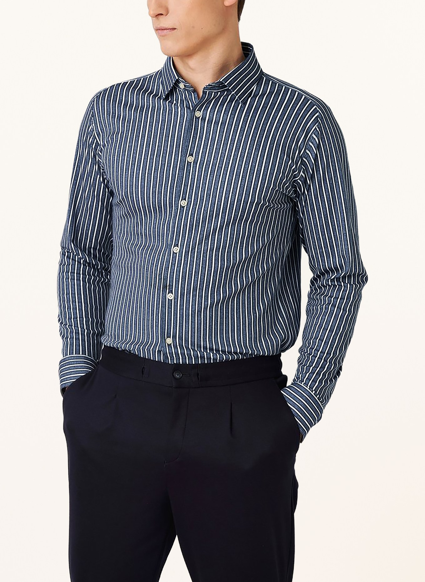 DESOTO Jerseyoverhemd, slim fit: BLAUW / LICHTBLAUW / WIT