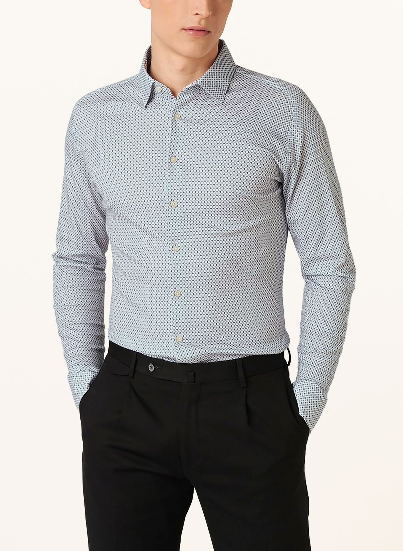 DESOTO Jerseyoverhemd, slim fit: WIT / DONKERGRIJS / GRIJS