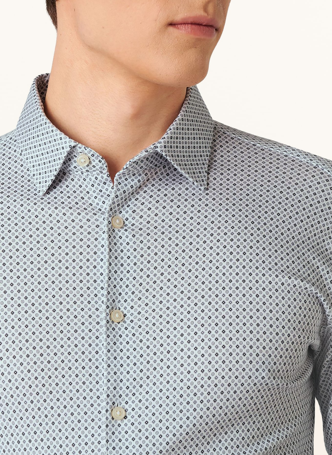 DESOTO Jerseyoverhemd, slim fit: WIT / DONKERGRIJS / GRIJS