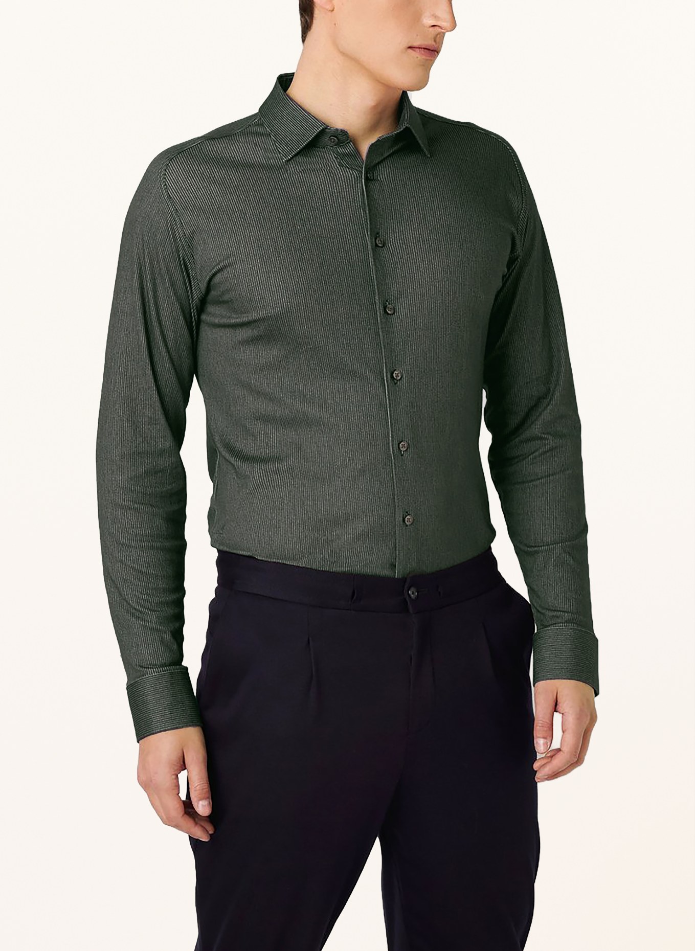 DESOTO Jerseyoverhemd, slim fit: DONKERGROEN