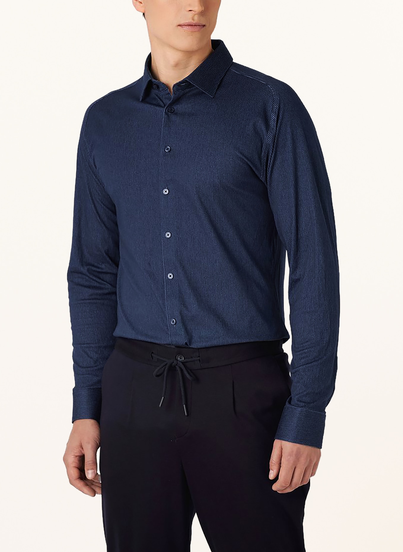 DESOTO Jerseyoverhemd, slim fit: DONKERBLAUW / LICHTBLAUW