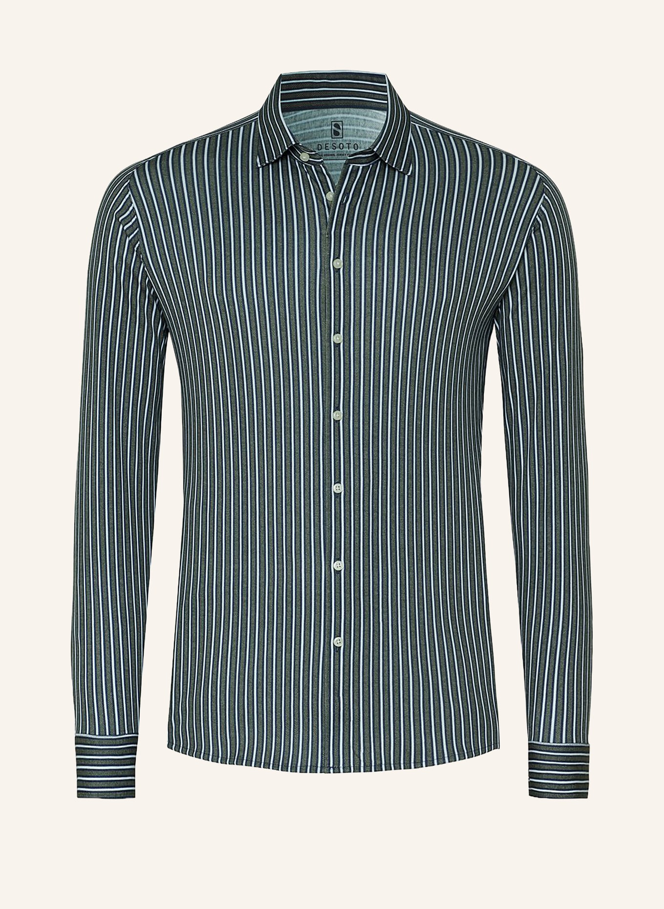 DESOTO Jerseyoverhemd, slim fit: OLIJF / DONKERBLAUW / WIT
