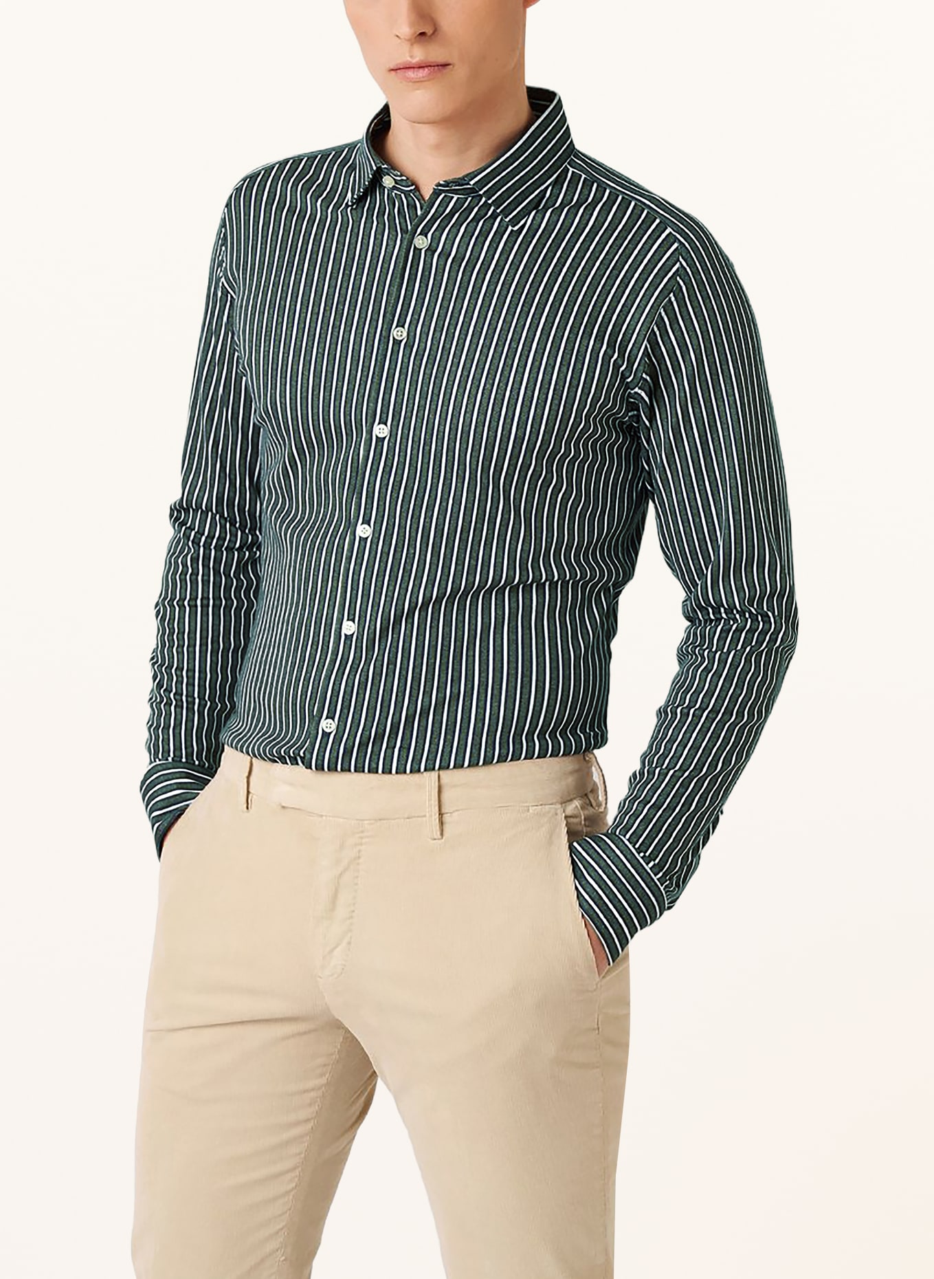 DESOTO Jerseyoverhemd, slim fit: OLIJF / DONKERBLAUW / WIT
