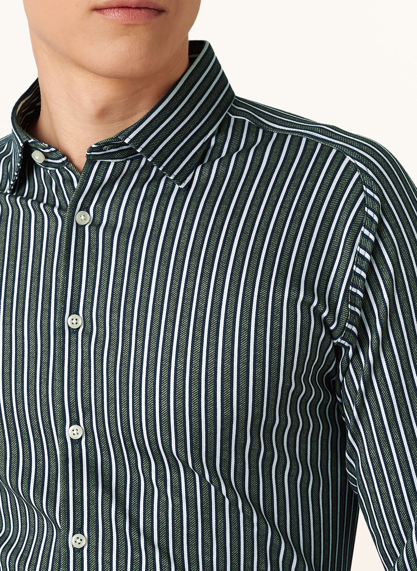DESOTO Jerseyoverhemd, slim fit: OLIJF / DONKERBLAUW / WIT