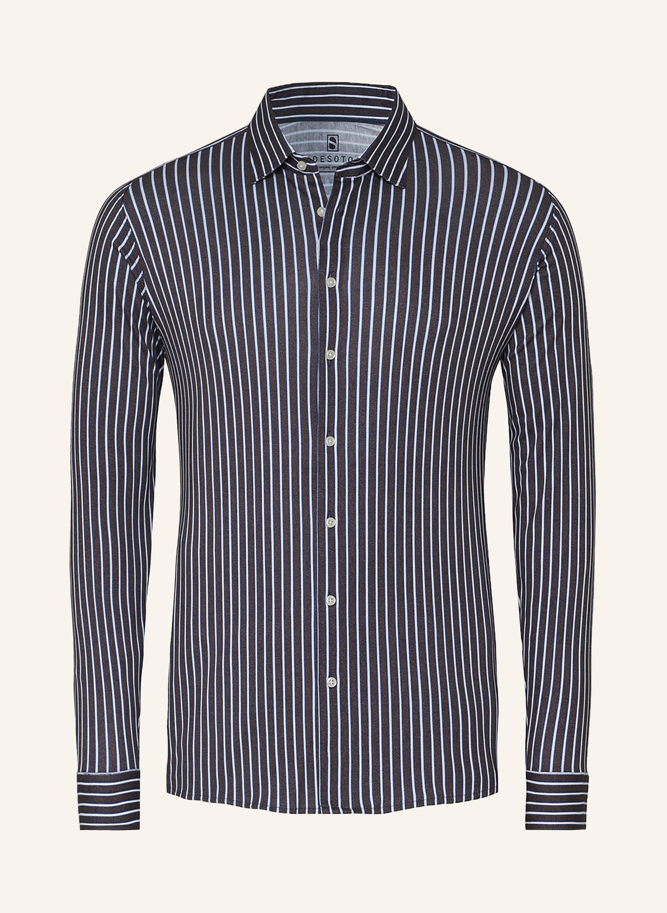 DESOTO Jerseyoverhemd, slim fit: DONKERBLAUW / MARRON FONCÉ / WIT