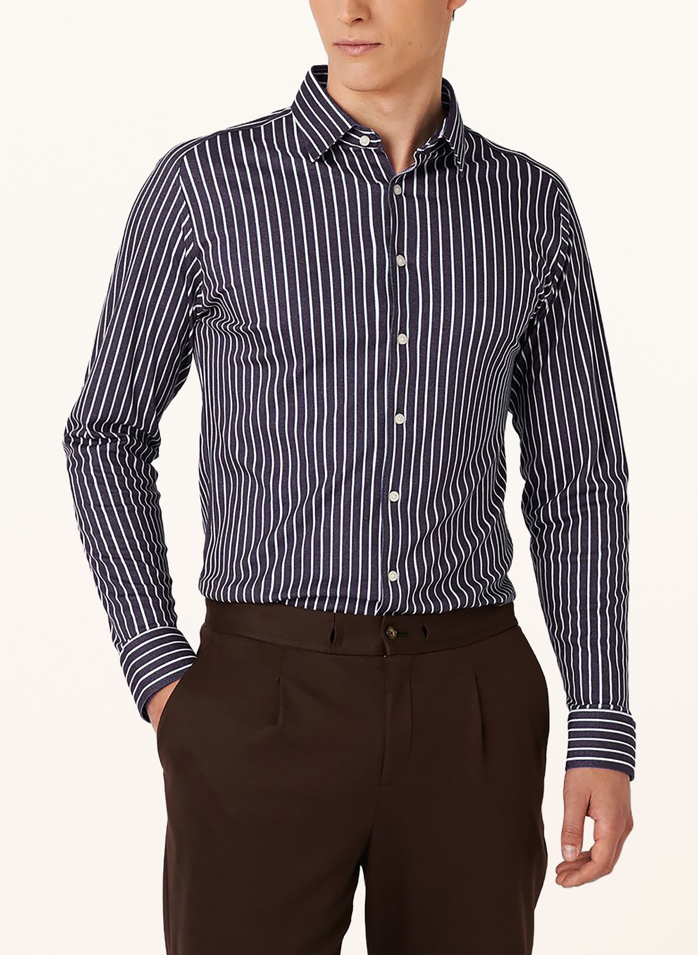 DESOTO Jerseyoverhemd, slim fit: DONKERBLAUW / MARRON FONCÉ / WIT