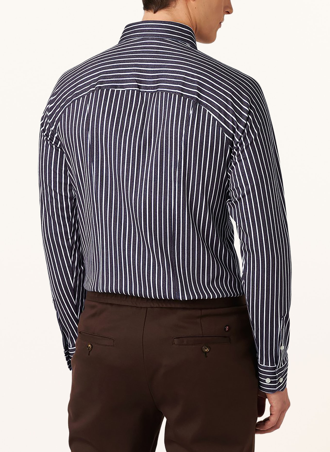 DESOTO Jerseyoverhemd, slim fit: DONKERBLAUW / MARRON FONCÉ / WIT