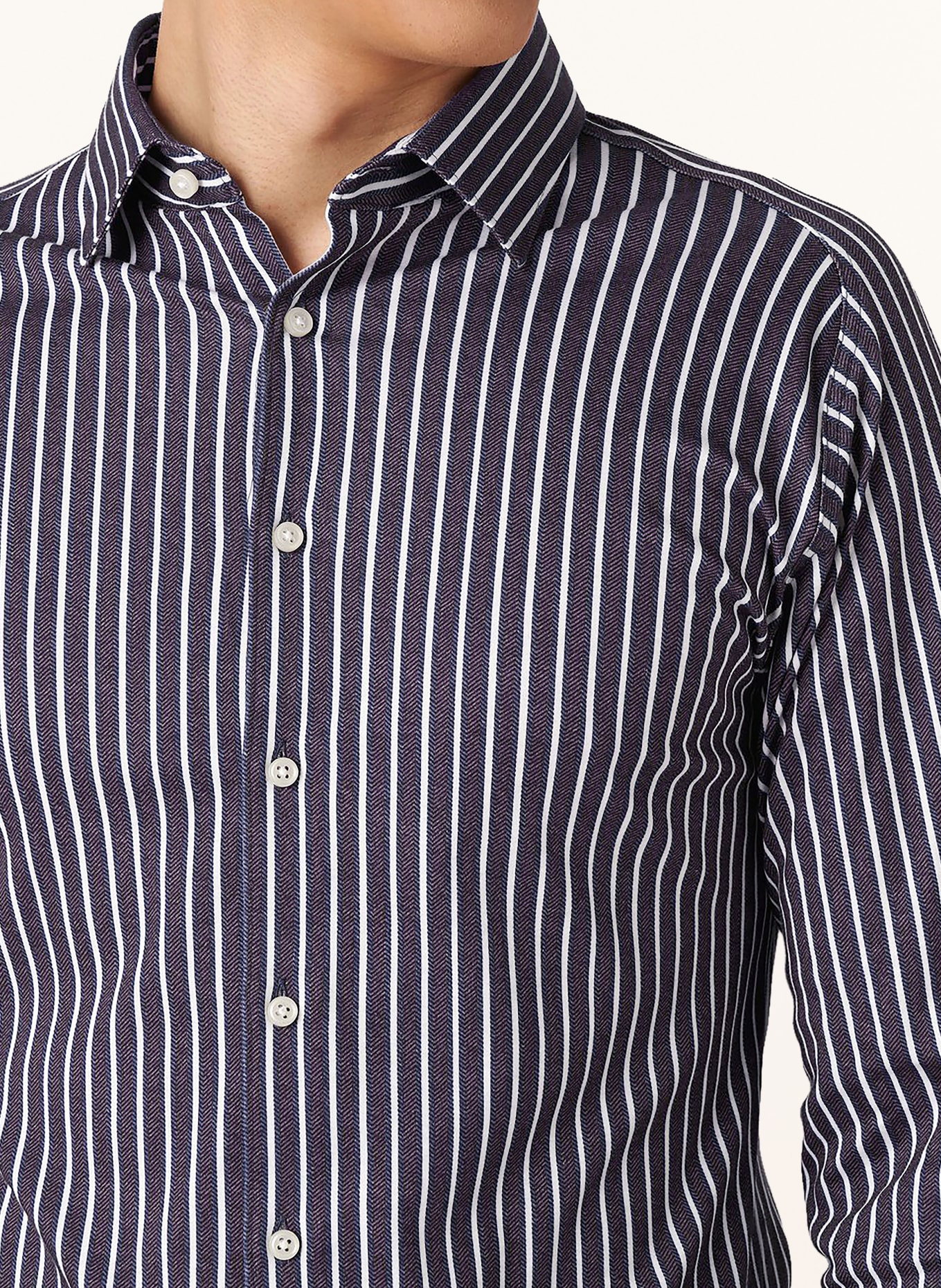 DESOTO Jerseyoverhemd, slim fit: DONKERBLAUW / MARRON FONCÉ / WIT