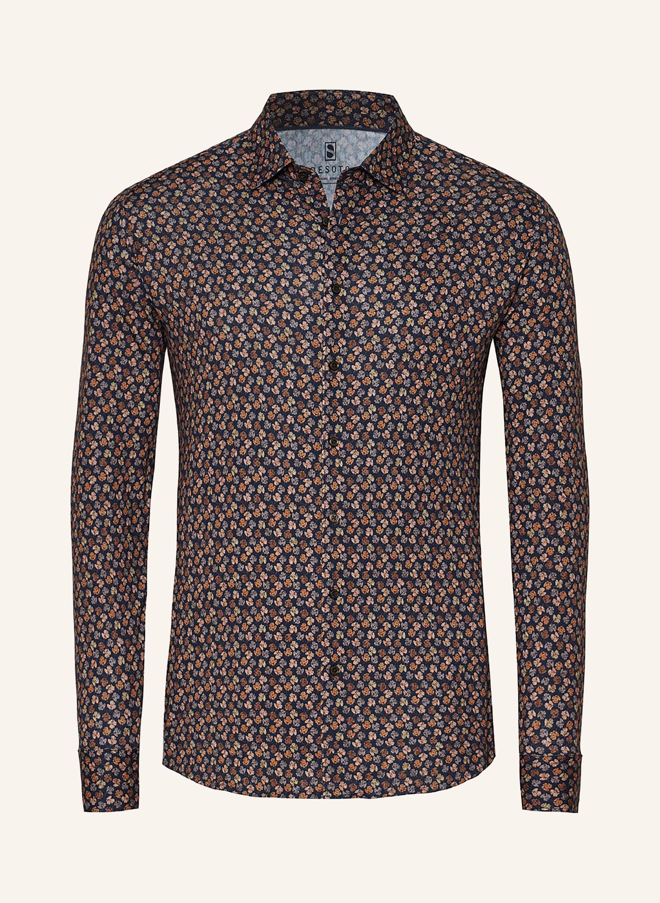DESOTO Jerseyoverhemd, slim fit: DONKERBLAUW / ZALM / DONKERORANJE