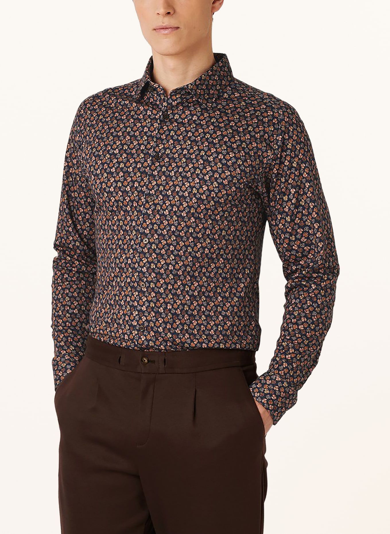 DESOTO Jerseyoverhemd, slim fit: DONKERBLAUW / ZALM / DONKERORANJE