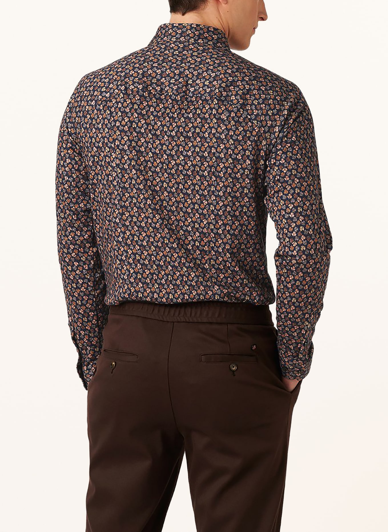 DESOTO Jerseyoverhemd, slim fit: DONKERBLAUW / ZALM / DONKERORANJE