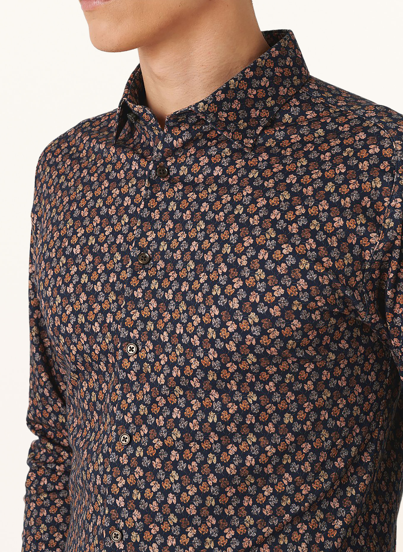 DESOTO Jerseyoverhemd, slim fit: DONKERBLAUW / ZALM / DONKERORANJE