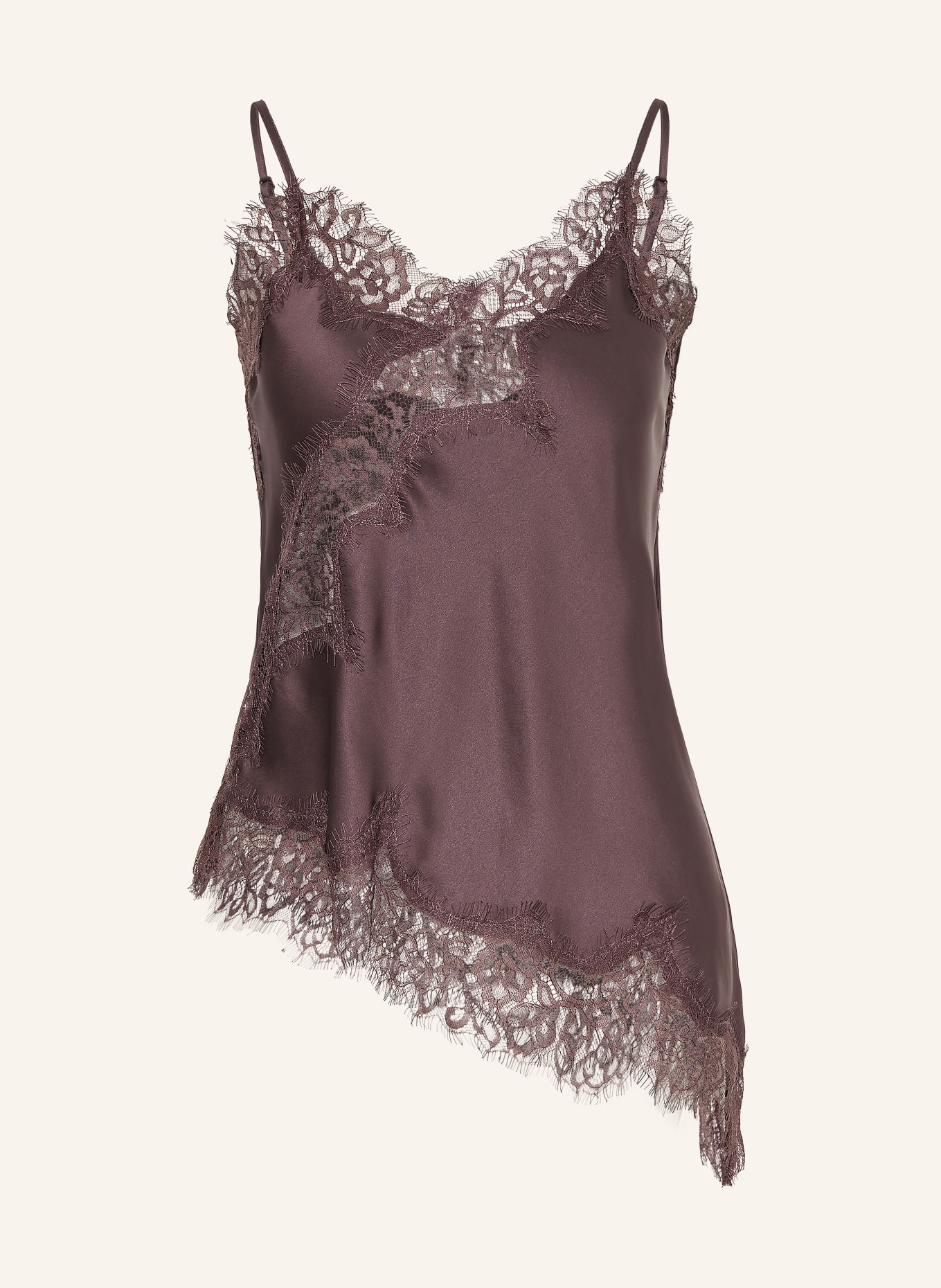 MRS & HUGS Satinbluse med blonder: LILLA