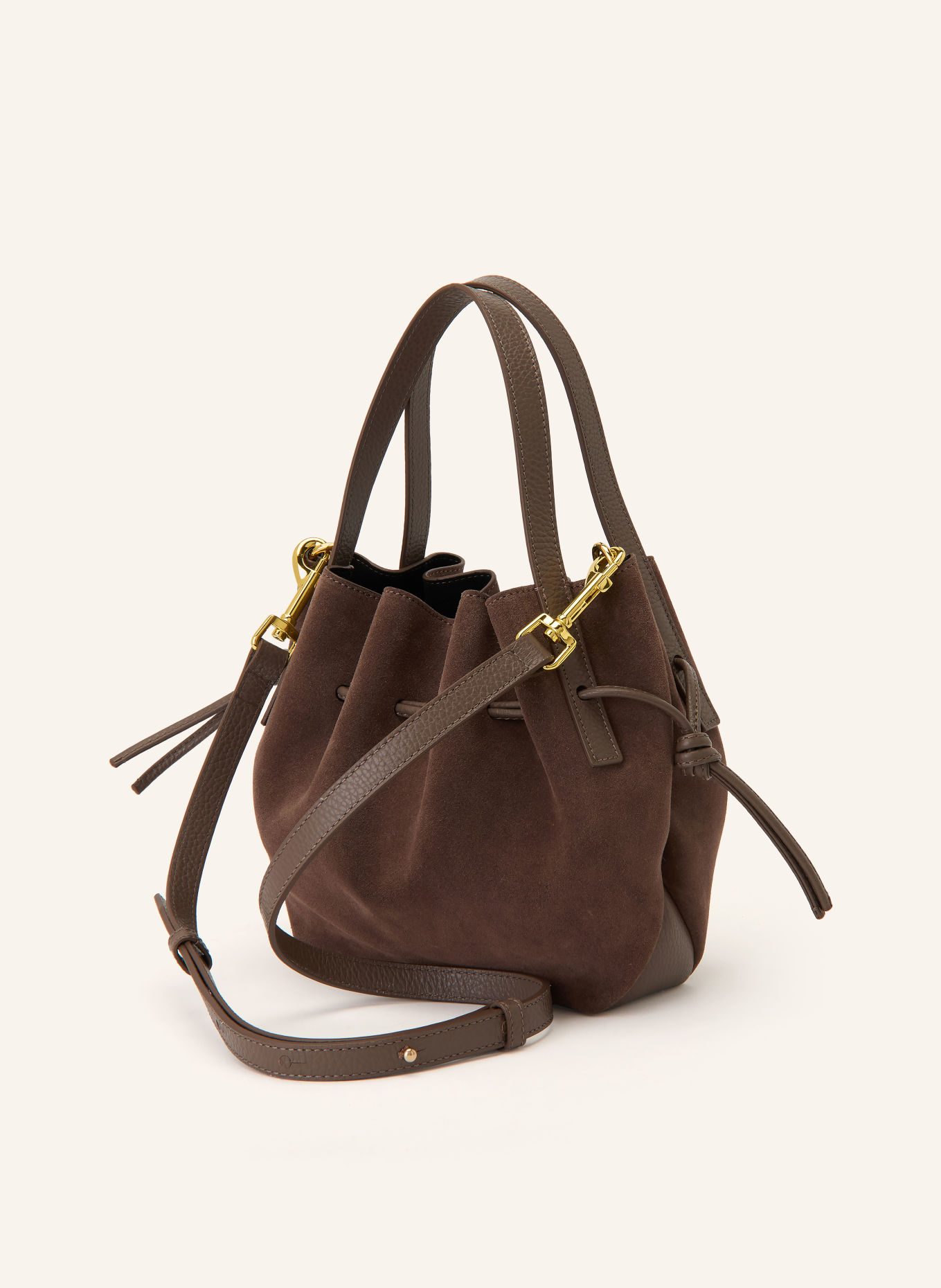 YUZEFI Beuteltasche SCALLOP MINI: BRAUN / GOLD
