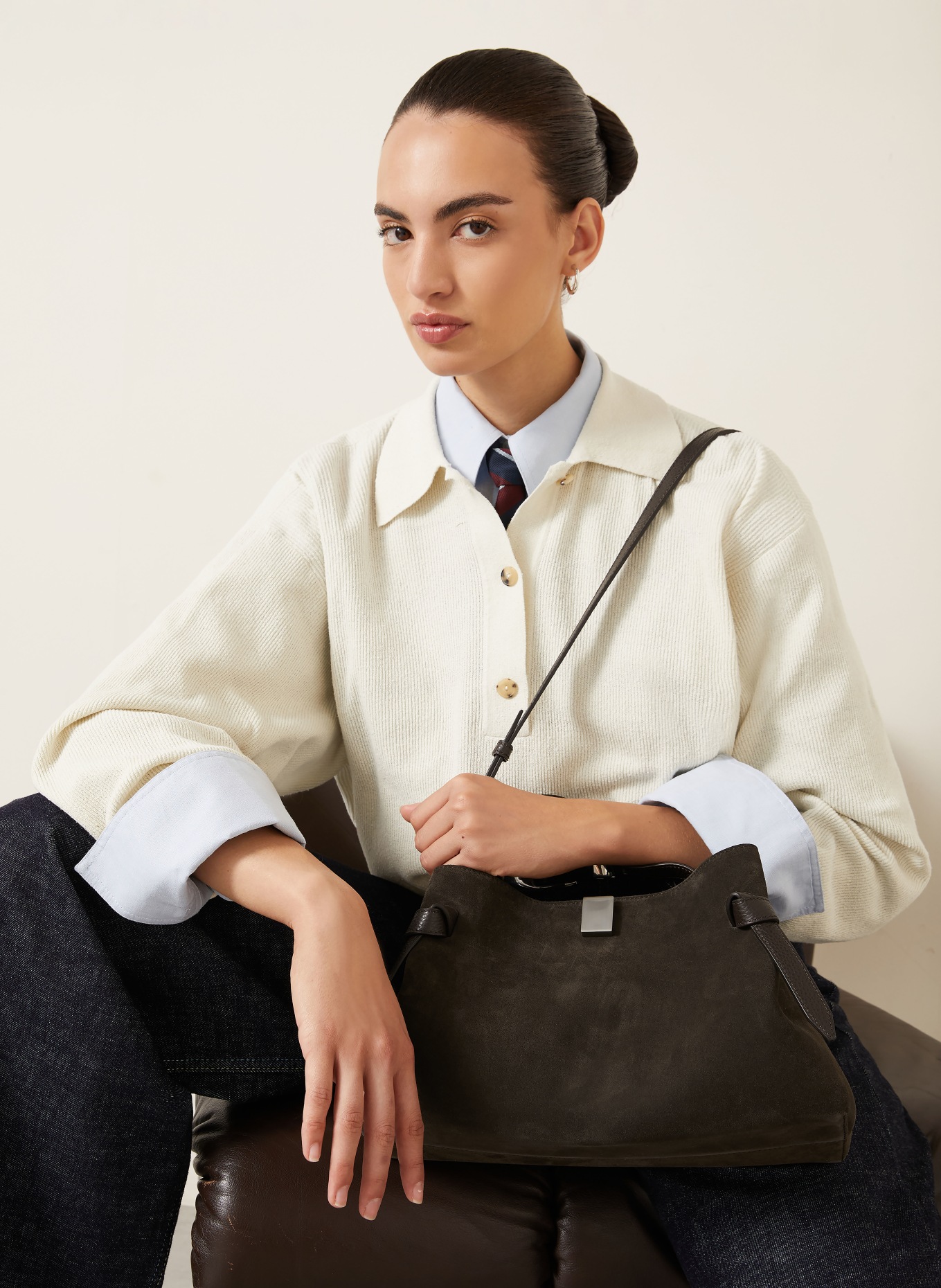 YUZEFI GYOZA Handbag: DARK BROWN / SILVER