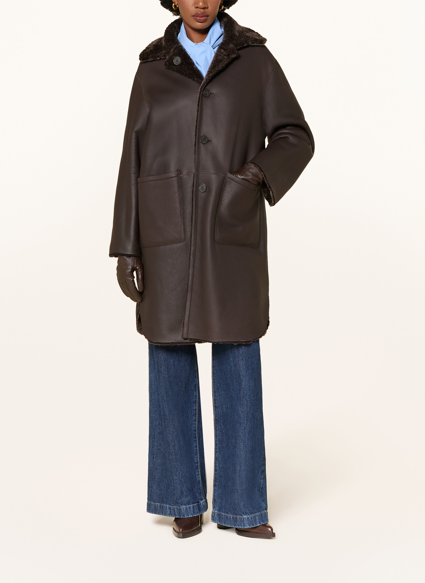 ARMA ZOEY Reversible Leather Coat: DARK BROWN