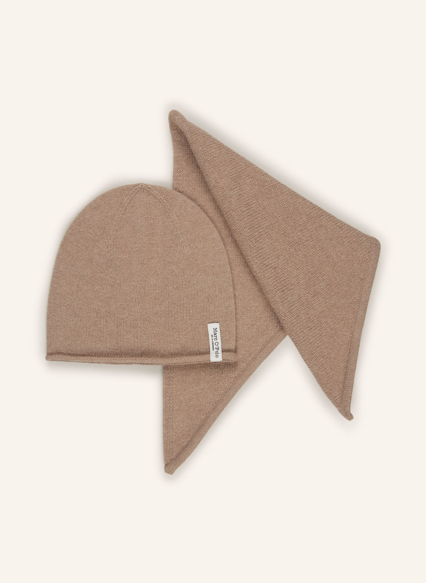 Marc O'Polo Ensemble : foulard triangulaire et Bonnet: TAUPE